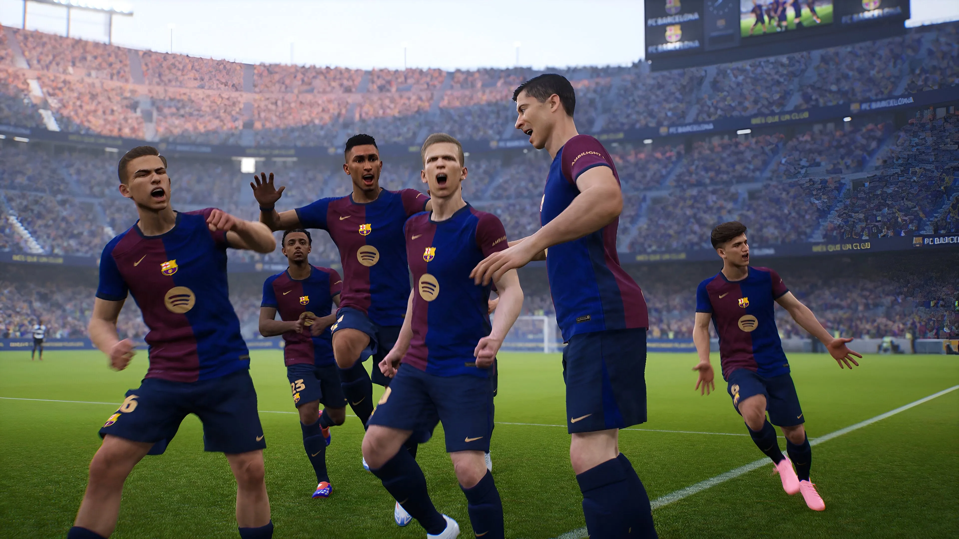 Đội bóng Barcelona ăn mừng bàn thắng trong game Konami eFootball, hình ảnh biểu tượng cho một thương hiệu từng được kỳ vọng.