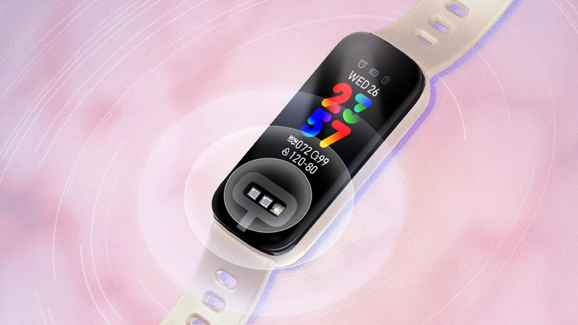 Đồng hồ thông minh ASUS VivoWatch 6 AERO trên cổ tay, hiển thị khả năng đo huyết áp và ECG tiên tiến.