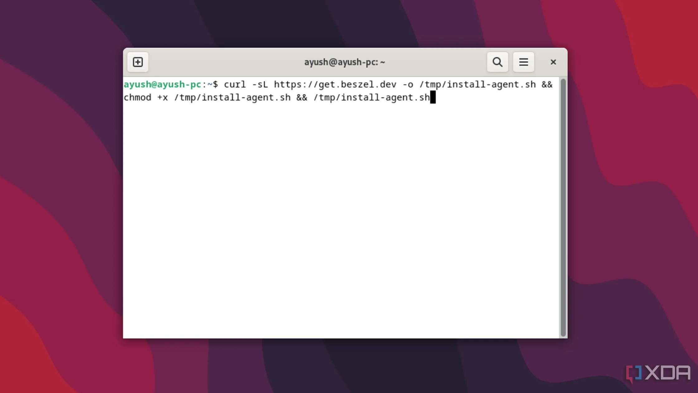 Dòng lệnh cài đặt Beszel Agent trên hệ điều hành Debian Linux, sử dụng script tải từ get.beszel.dev.