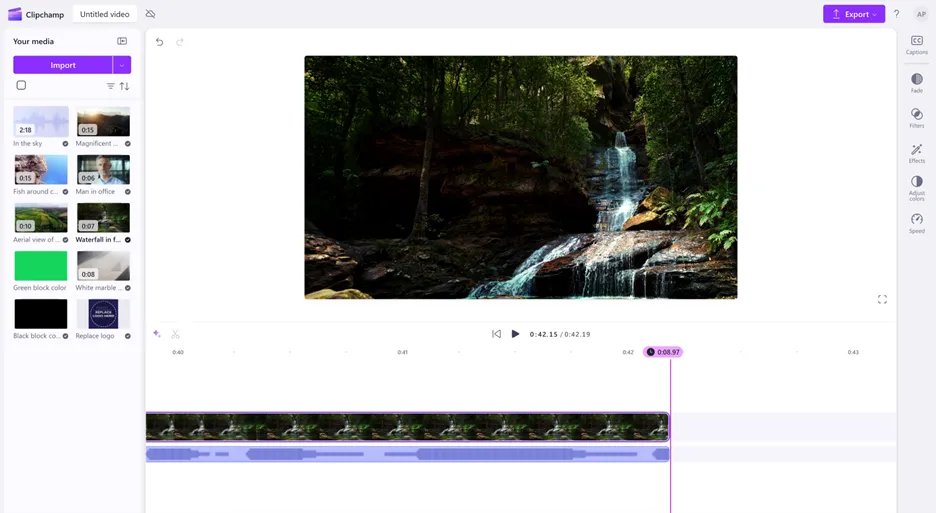 Dòng thời gian chỉnh sửa video chính xác trong Microsoft Clipchamp