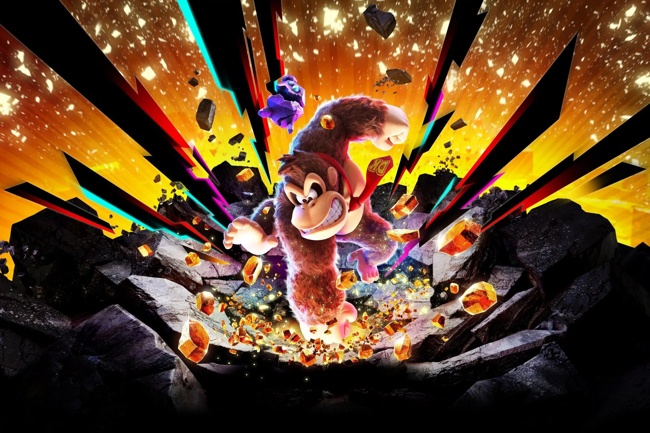Donkey Kong đang đập xuống đất trong cảnh game đầy hành động