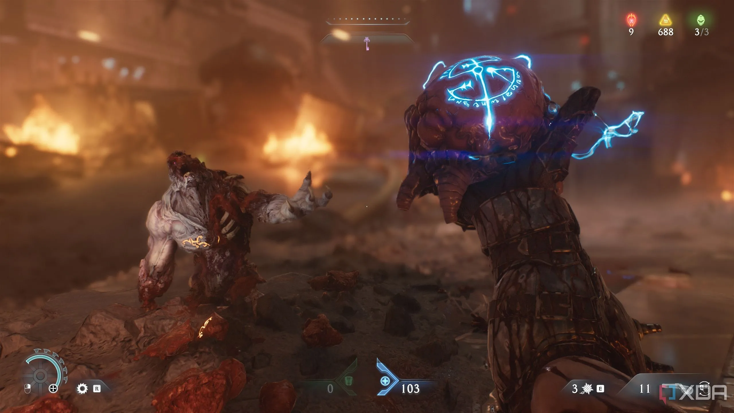 Doom Slayer cầm một viên Demonic Essence để tăng máu tối đa trong Doom The Dark Ages