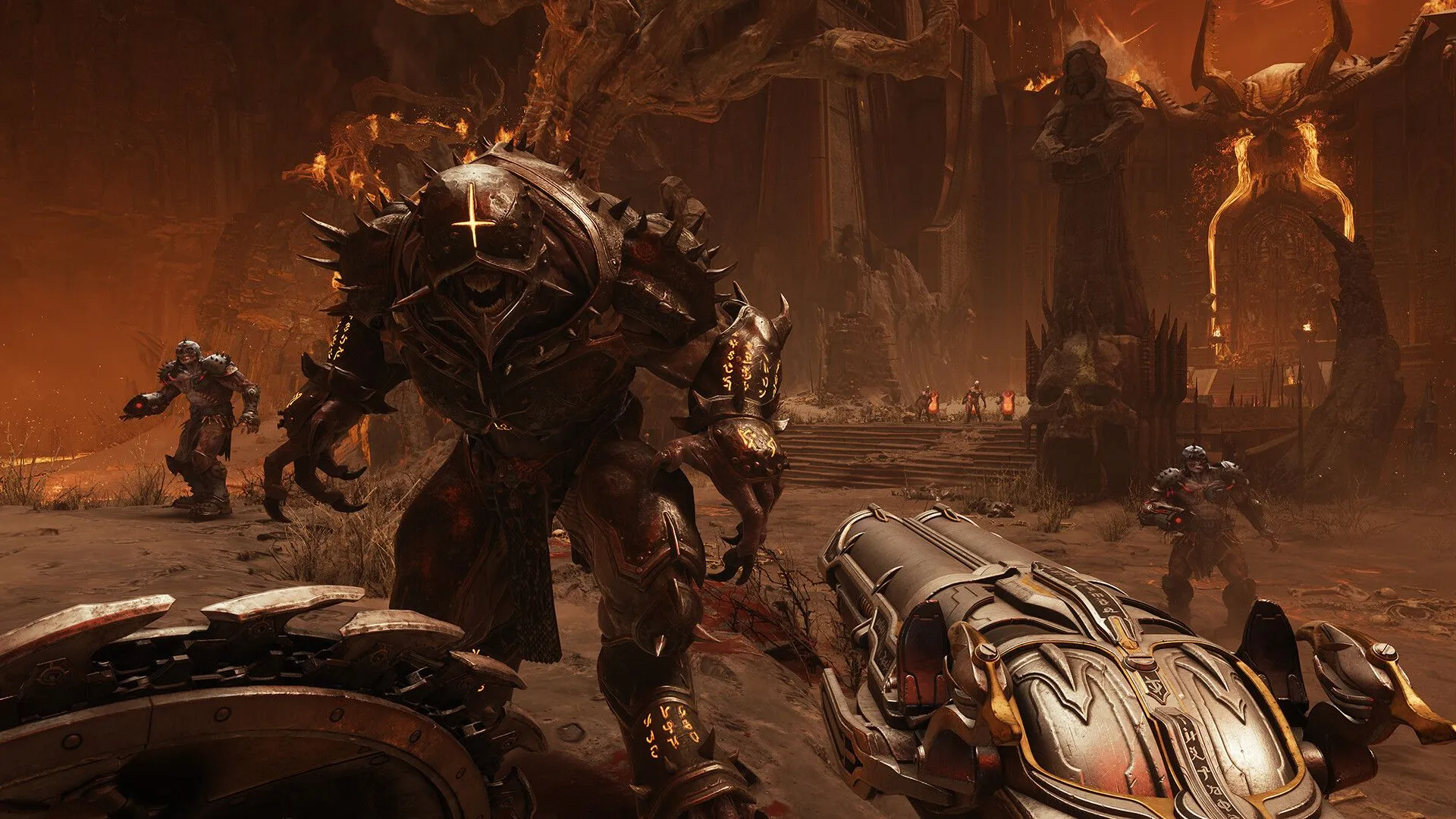 Doom Slayer cưỡi rồng chiến đấu với quỷ dữ trong Doom: The Dark Ages, thể hiện gameplay hành động khốc liệt