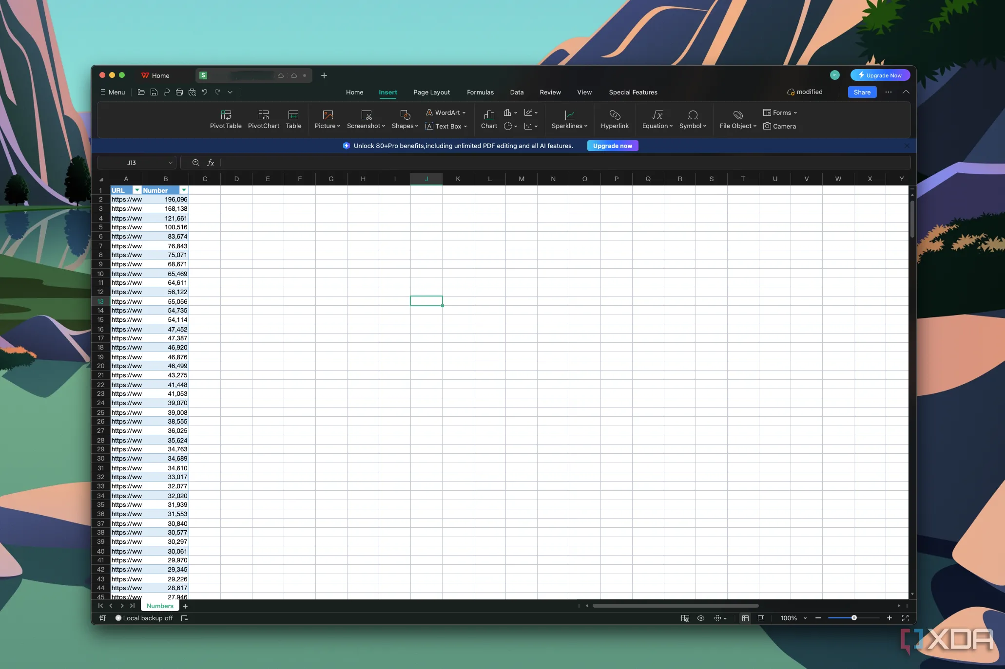 File CSV được mở trong WPS Office, hiển thị khả năng xử lý dữ liệu số liệu chính xác, tối ưu cho phân tích