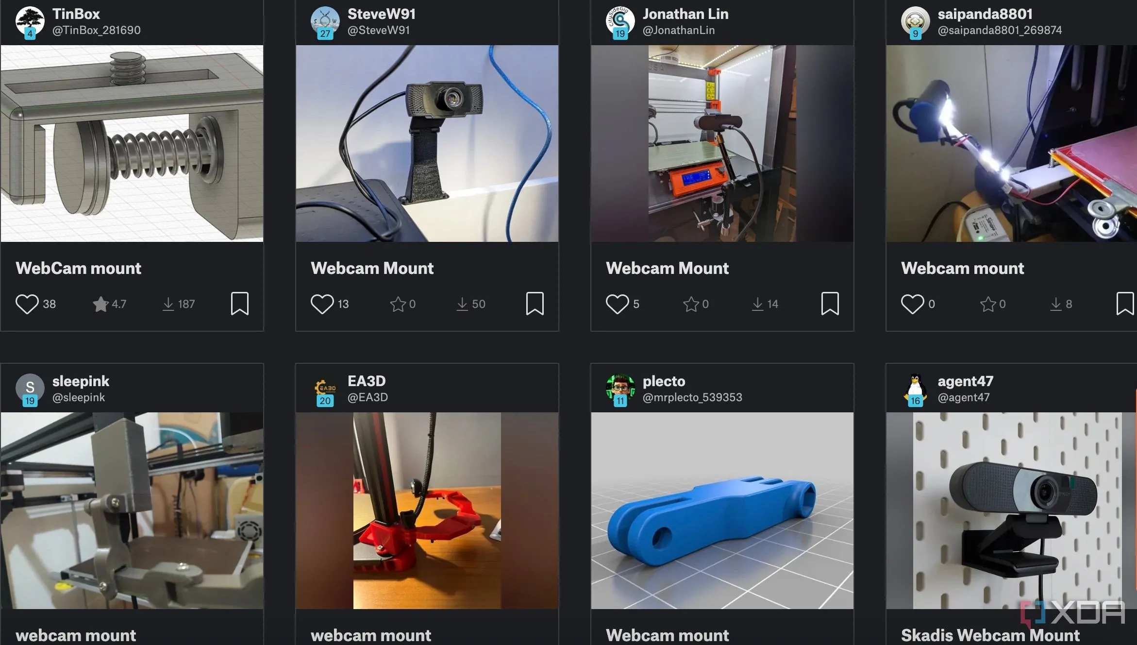 Giá đỡ webcam in 3D màu đen gắn trên khung máy in 3D