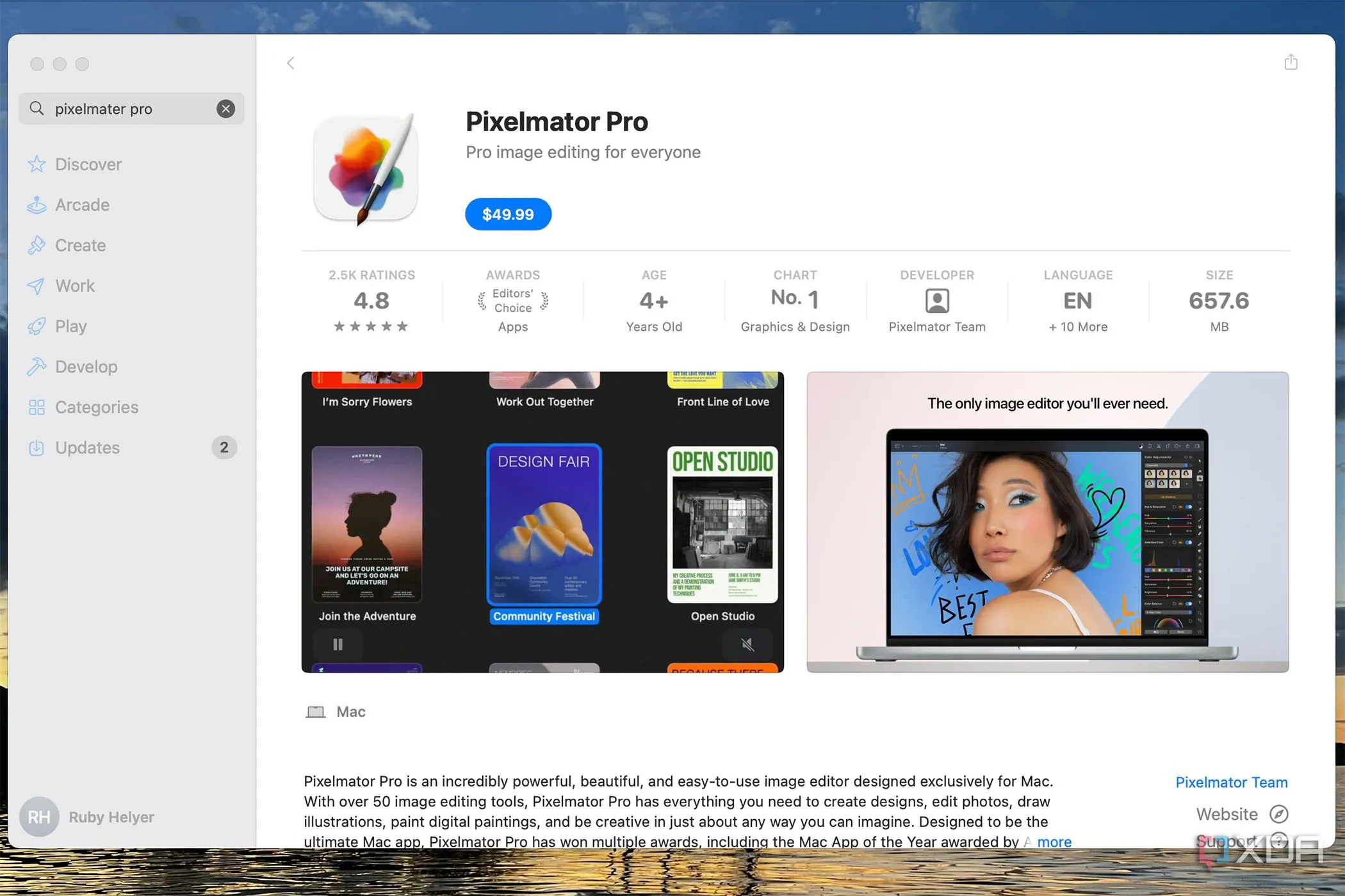 Giá Pixelmator Pro trên Apple App Store