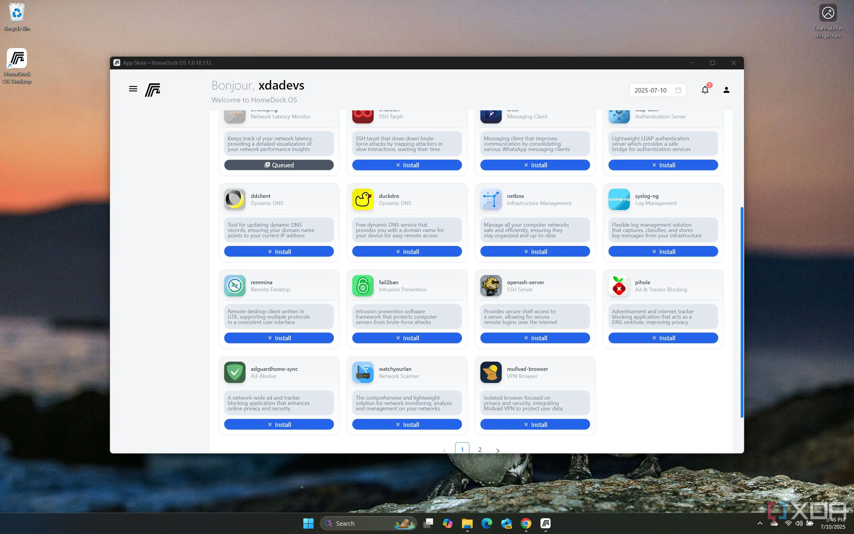 Giao diện App Store của HomeDockOS hiển thị các tùy chọn cài đặt ứng dụng