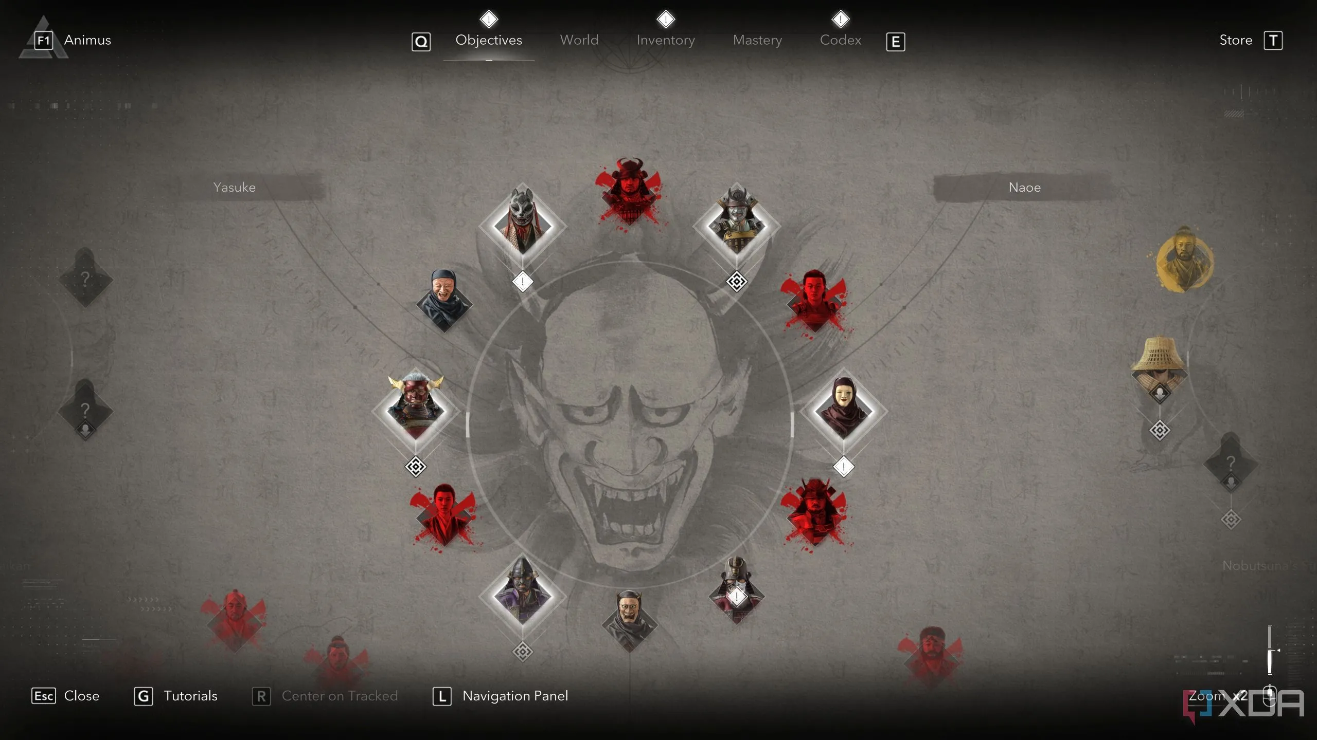 Giao diện bảng mục tiêu quản lý nhiệm vụ trong Assassin's Creed Shadows