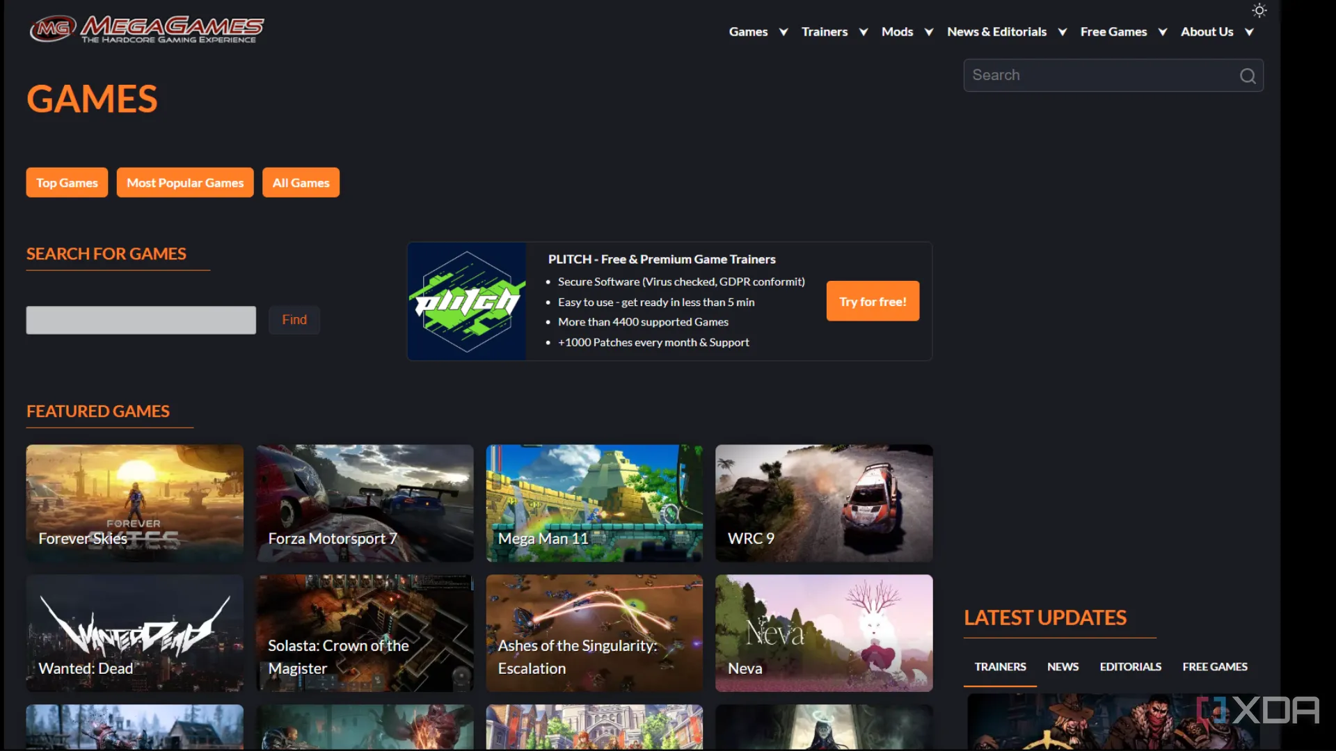 Giao diện các tựa game miễn phí trên trang Mega Games