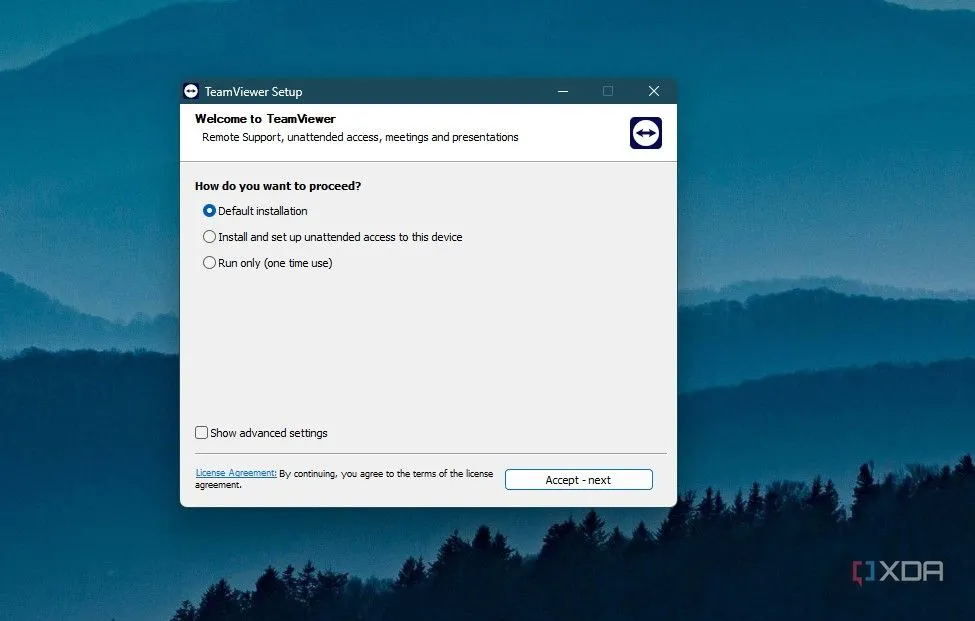 Giao diện cài đặt mặc định của phần mềm TeamViewer