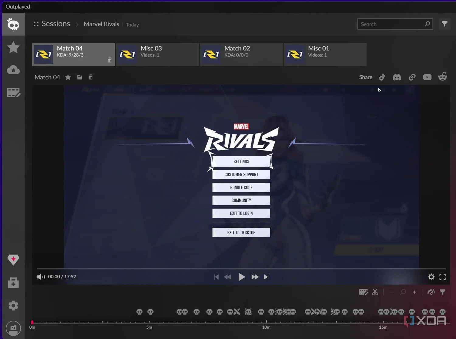 Giao diện chỉnh sửa video clip trong ứng dụng Outplayed