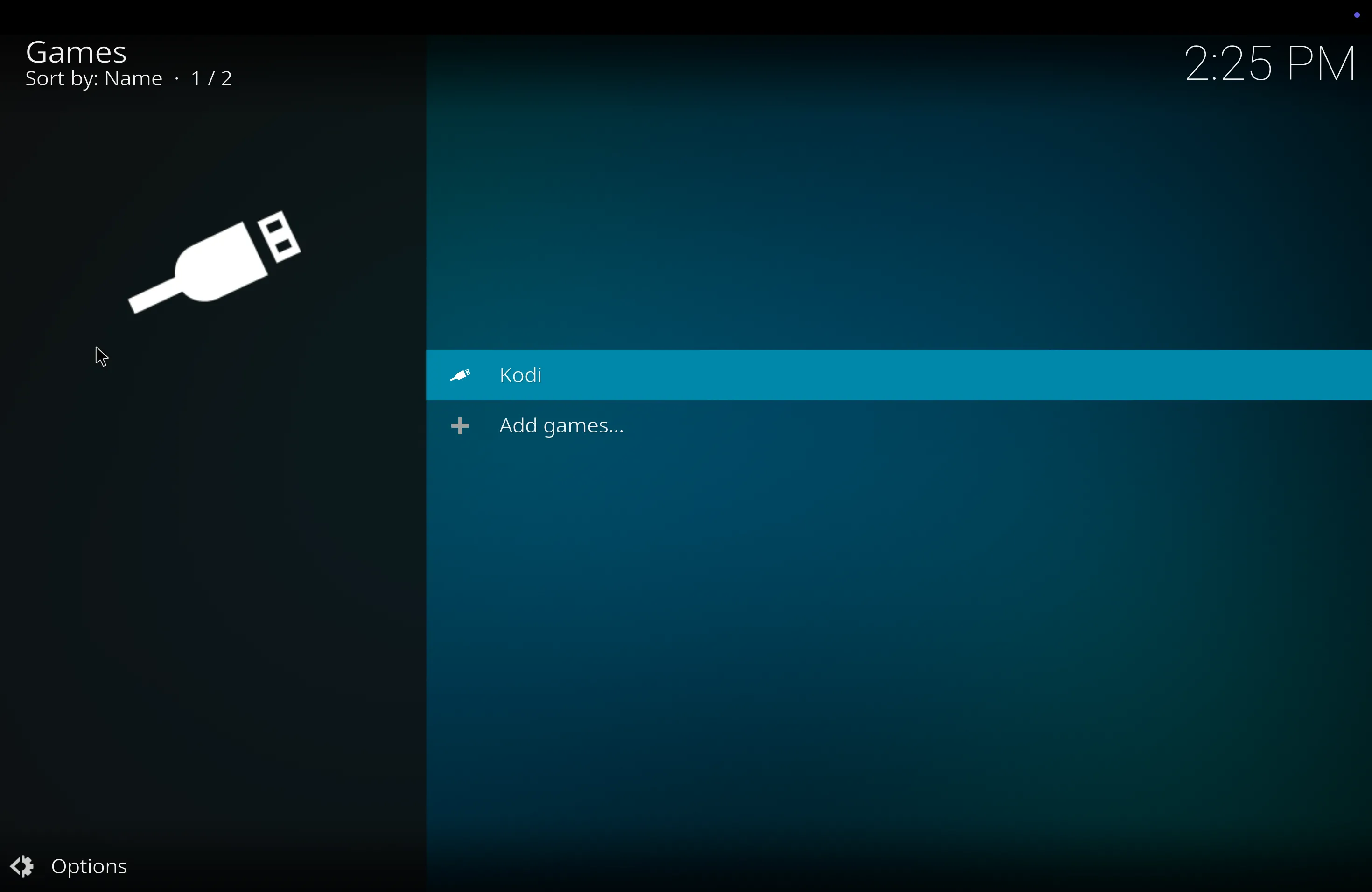 Giao diện chơi game trên Kodi, hiển thị khả năng giải trí đa dạng của phần mềm