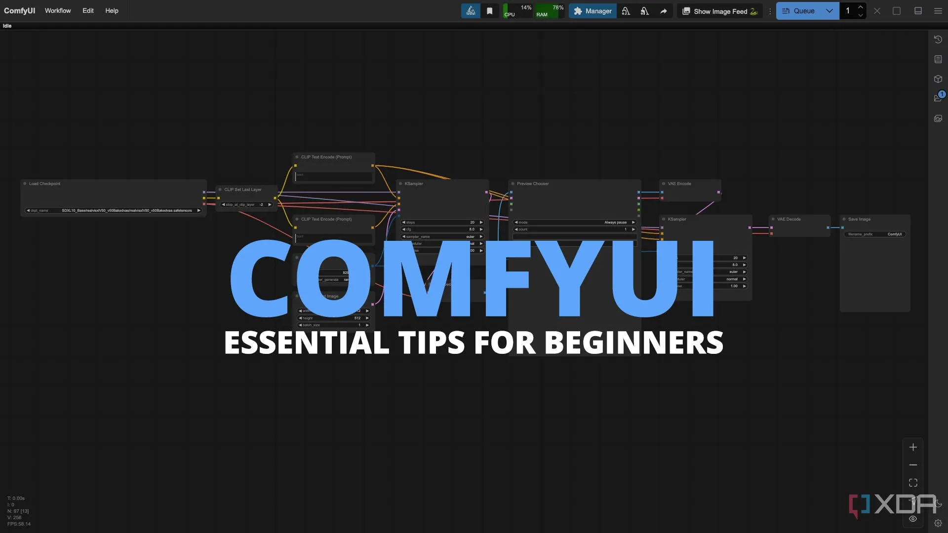 Giao diện ComfyUI với các node kết nối phức tạp, thể hiện quy trình làm việc node-based của công cụ tạo ảnh Stable Diffusion, rất phù hợp cho người dùng muốn tìm hiểu ComfyUI.