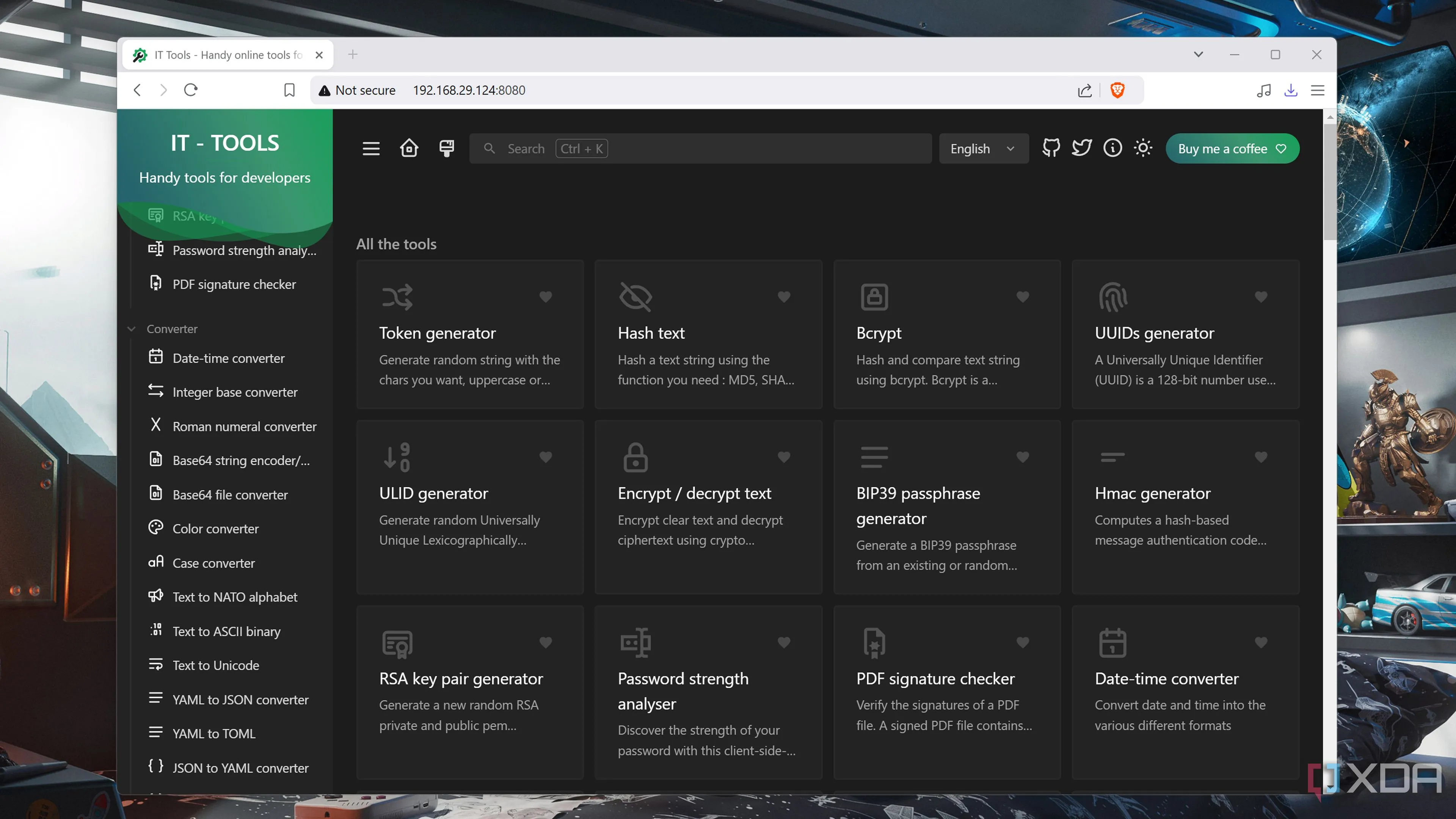 Giao diện của IT Tools, một bộ công cụ tự host hữu ích để phân tích mạng và quản lý hạ tầng trong home lab cá nhân.