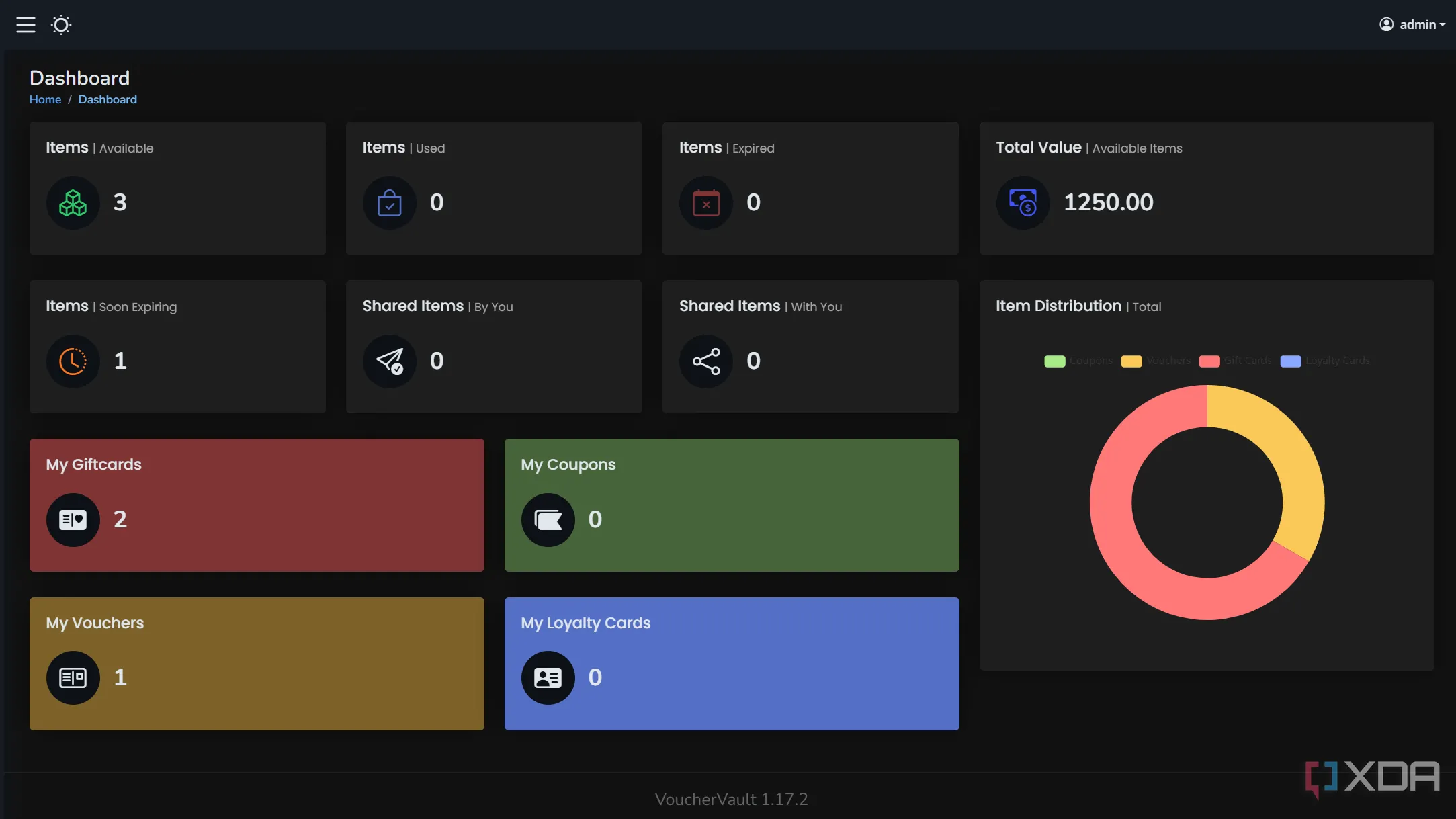 Giao diện dashboard của VoucherVault hiển thị các voucher và ngày hết hạn