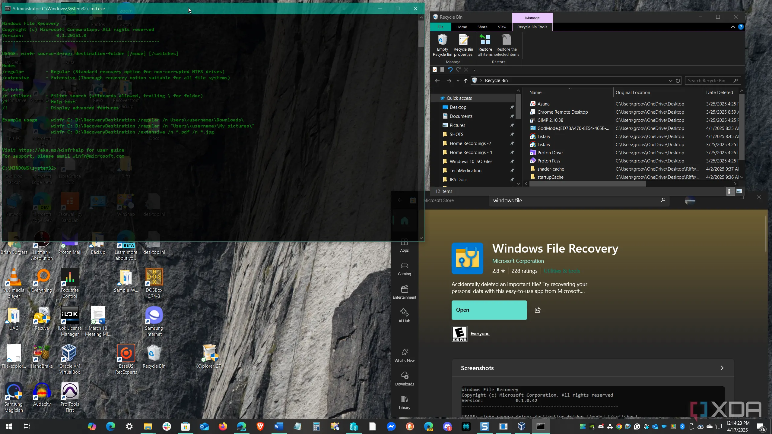 Giao diện dòng lệnh (CLI) của Windows File Recovery trên Windows 10