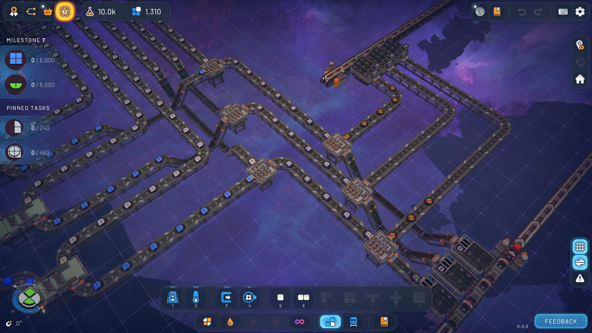 Giao diện game Shapez 2 khi người chơi tối ưu hóa sản xuất màu sắc