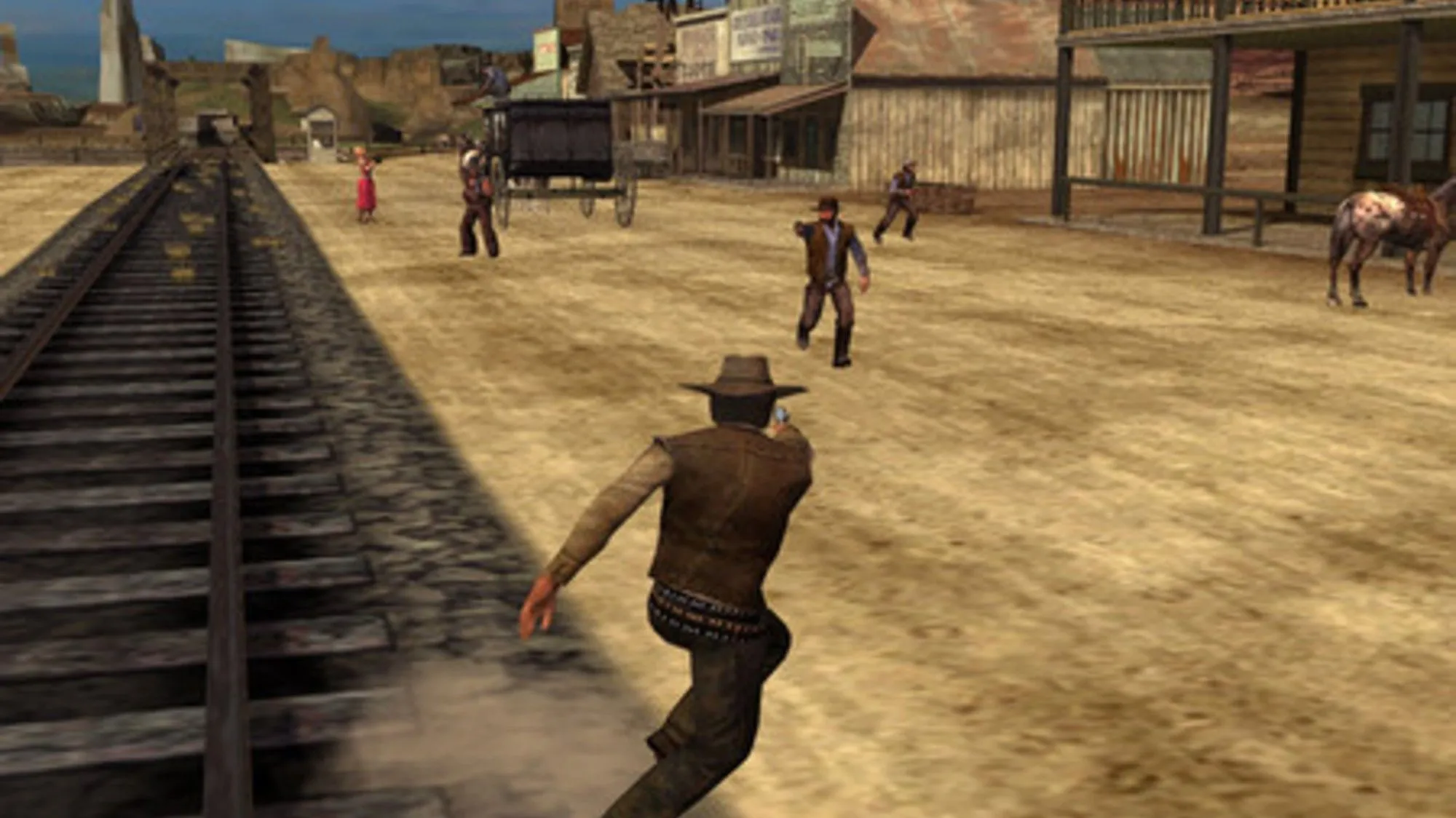 Giao diện gameplay Gun với nhân vật chính Colton White cưỡi ngựa, thể hiện không khí miền Tây hoang dã
