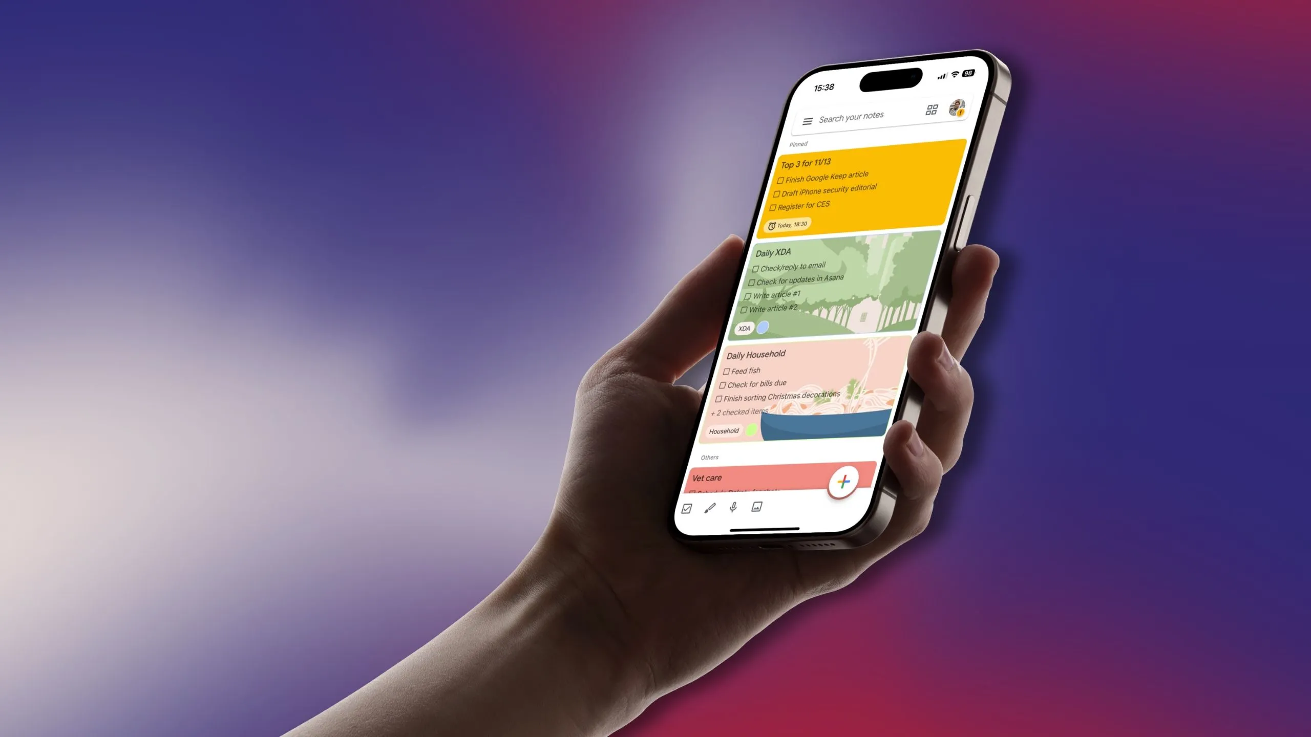 Giao diện Google Keep với các mẹo lập kế hoạch hàng ngày