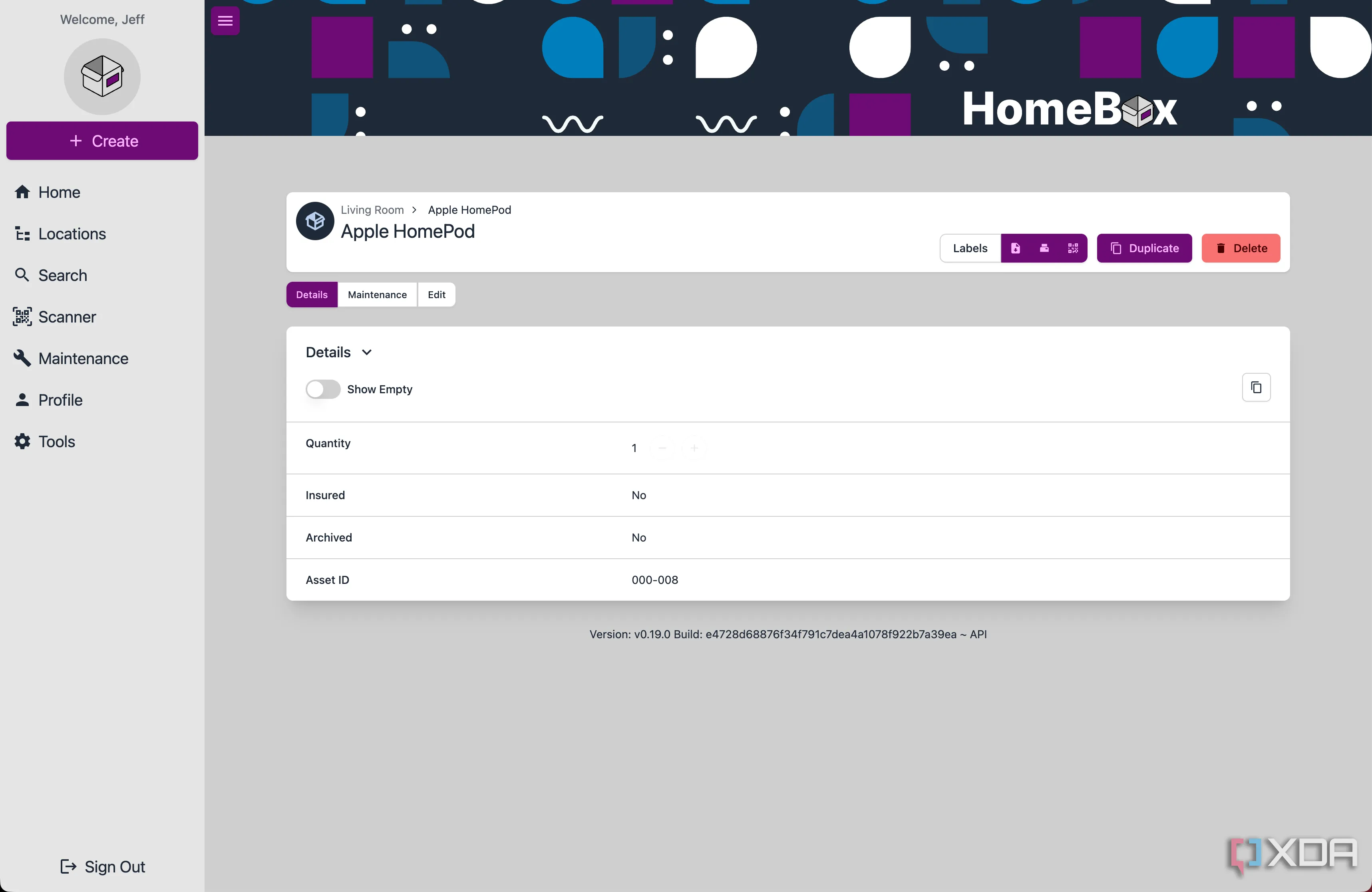 Giao diện Homebox, một công cụ self-hosted hữu ích để quản lý vật tư trong nhà