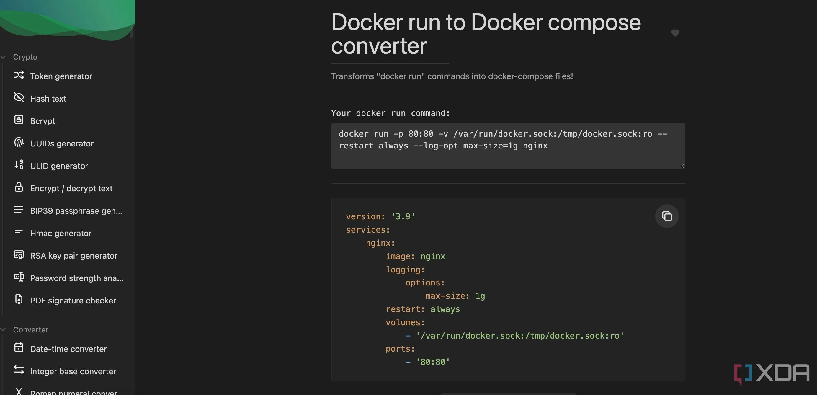 Giao diện IT Tools chạy trong Docker, hiển thị các công cụ mạng và hệ thống hữu ích