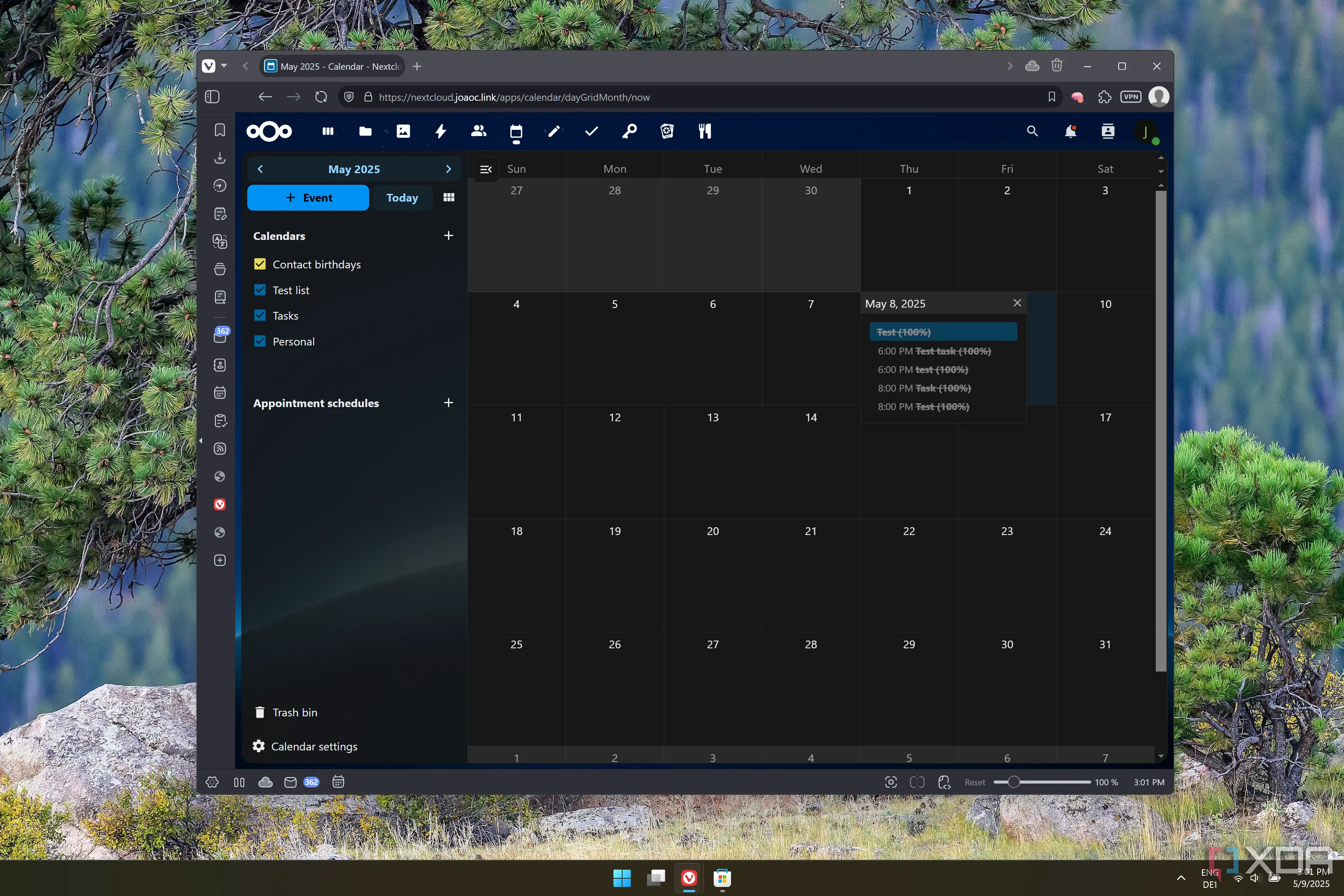 Giao diện lịch của Nextcloud với các sự kiện chi tiết, minh họa tính năng groupware đã được lược bỏ ở OpenCloud