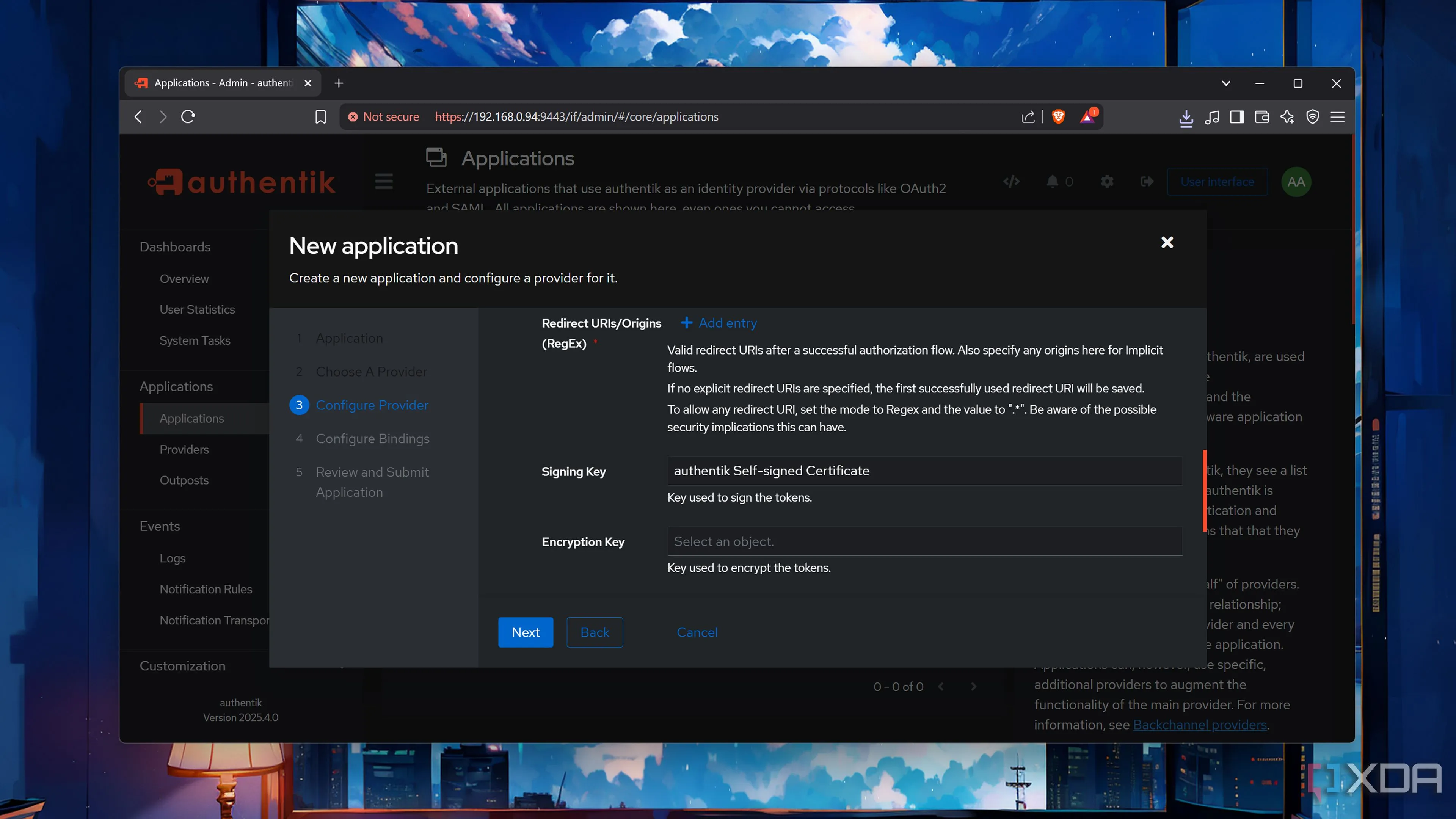 Giao diện lựa chọn ứng dụng (Application) trong Authentik, giúp người dùng dễ dàng tích hợp các dịch vụ self-hosted.