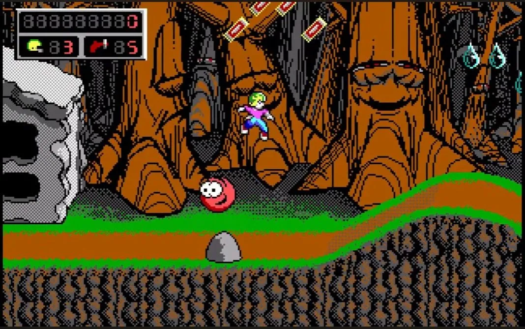 Giao diện màn chơi đầu tiên của Commander Keen 4, một huyền thoại platformer trên MS-DOS.