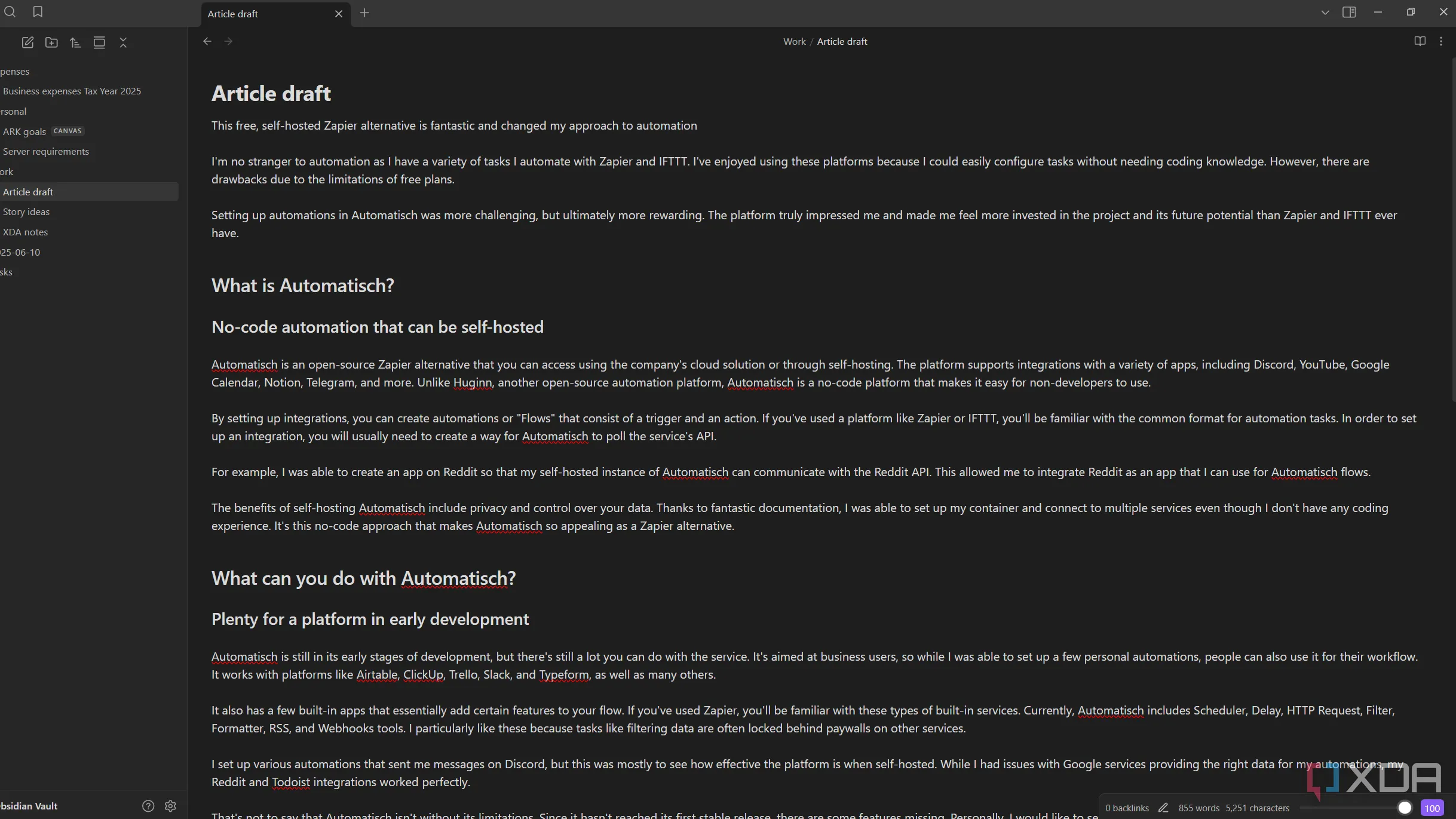 Giao diện Obsidian sau khi điều chỉnh độ rộng trình chỉnh sửa văn bản bằng plugin Editor Width Slider, tạo không gian viết thoải mái hơn.