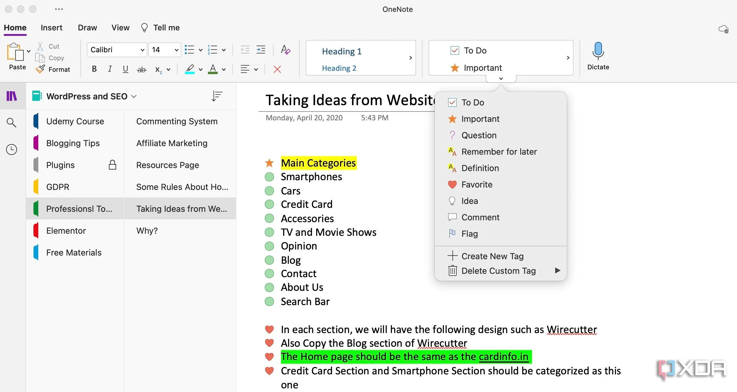 Giao diện OneNote với các thẻ ghi chú và tính năng tổ chức thông tin hiệu quả