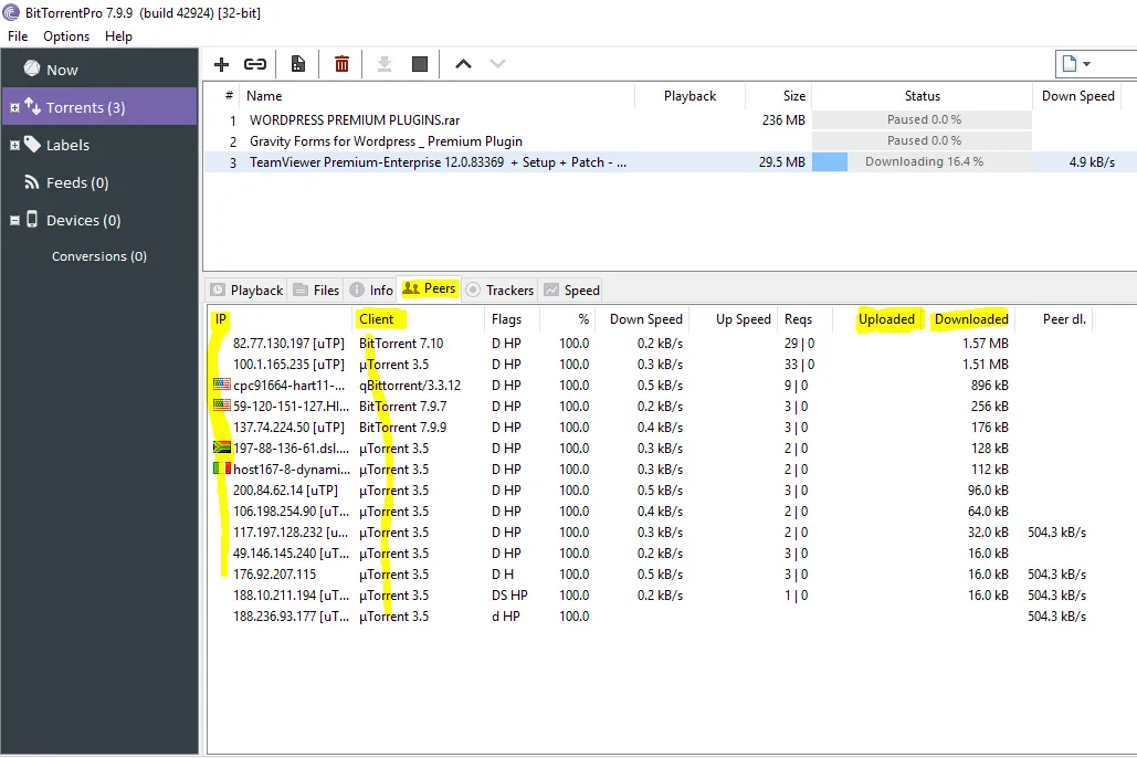 Giao diện phần mềm BitTorrent đang hoạt động, minh họa phương thức chia sẻ file ngang hàng gây lo ngại về vi phạm bản quyền game PC