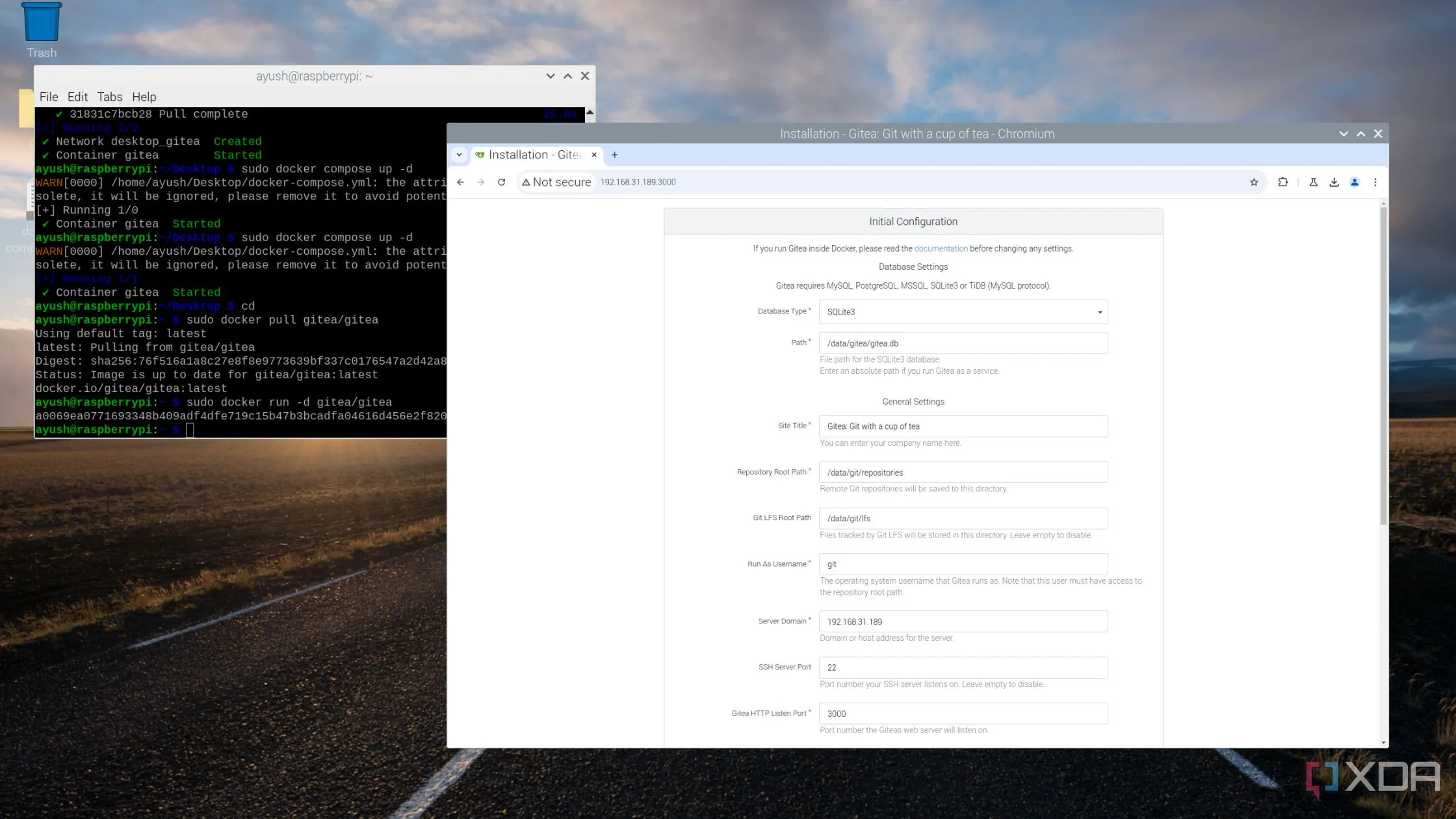 Giao diện quản lý kho mã nguồn Git trên Gitea, chạy như một máy chủ Git cá nhân trong home lab Windows.