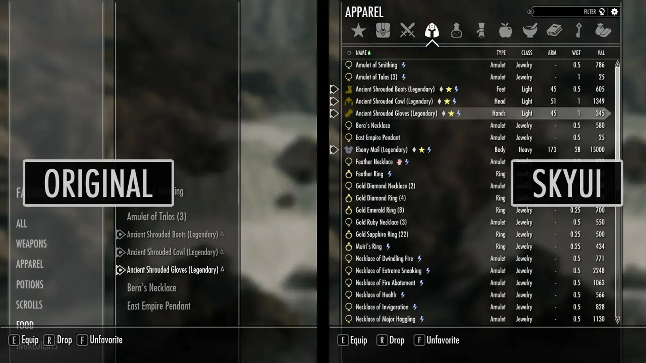 Giao diện quản lý vật phẩm và phép thuật trực quan hơn với mod SkyUI cho Skyrim