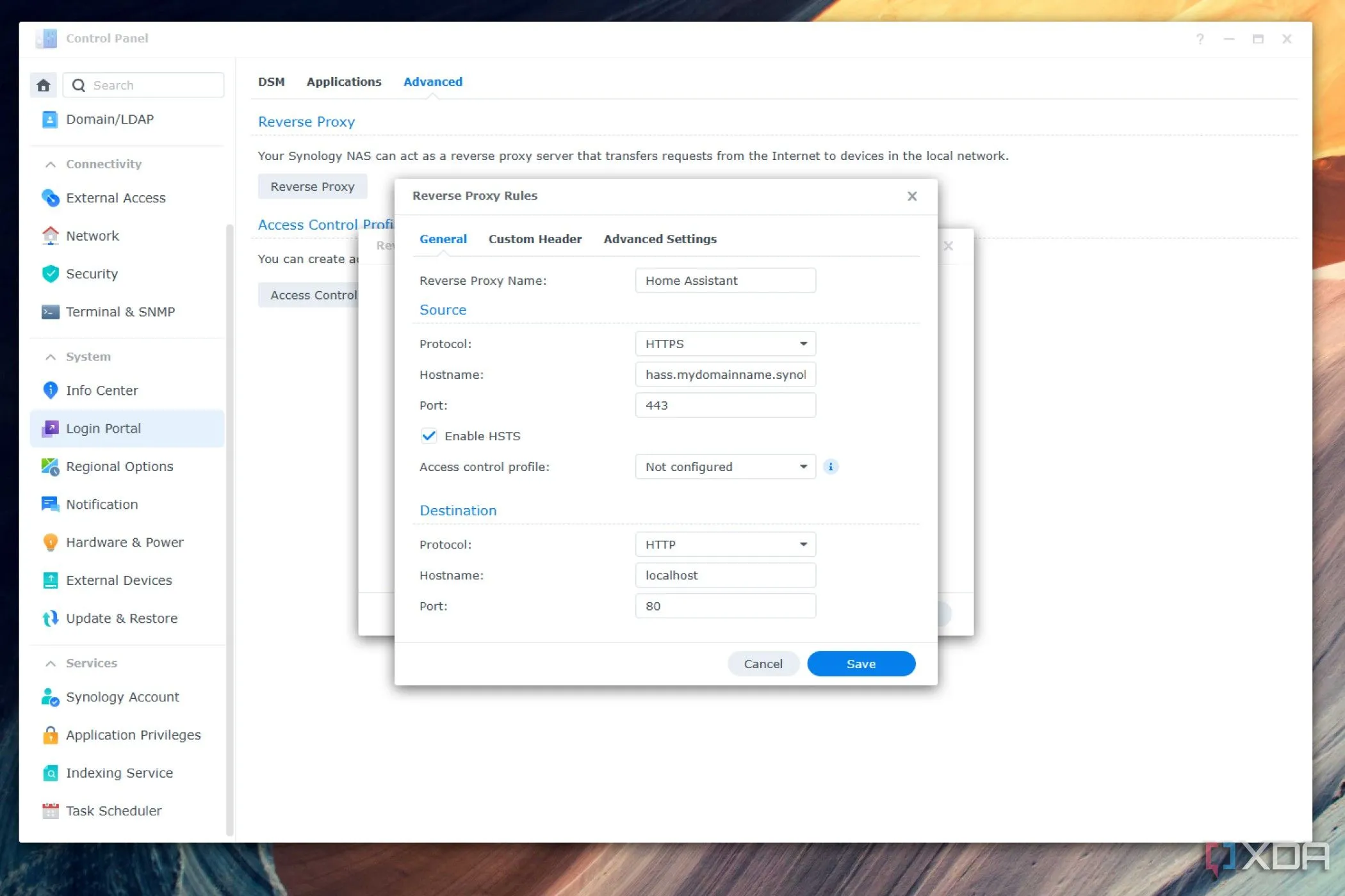 Giao diện thiết lập quy tắc Reverse Proxy cho ứng dụng trên Synology NAS