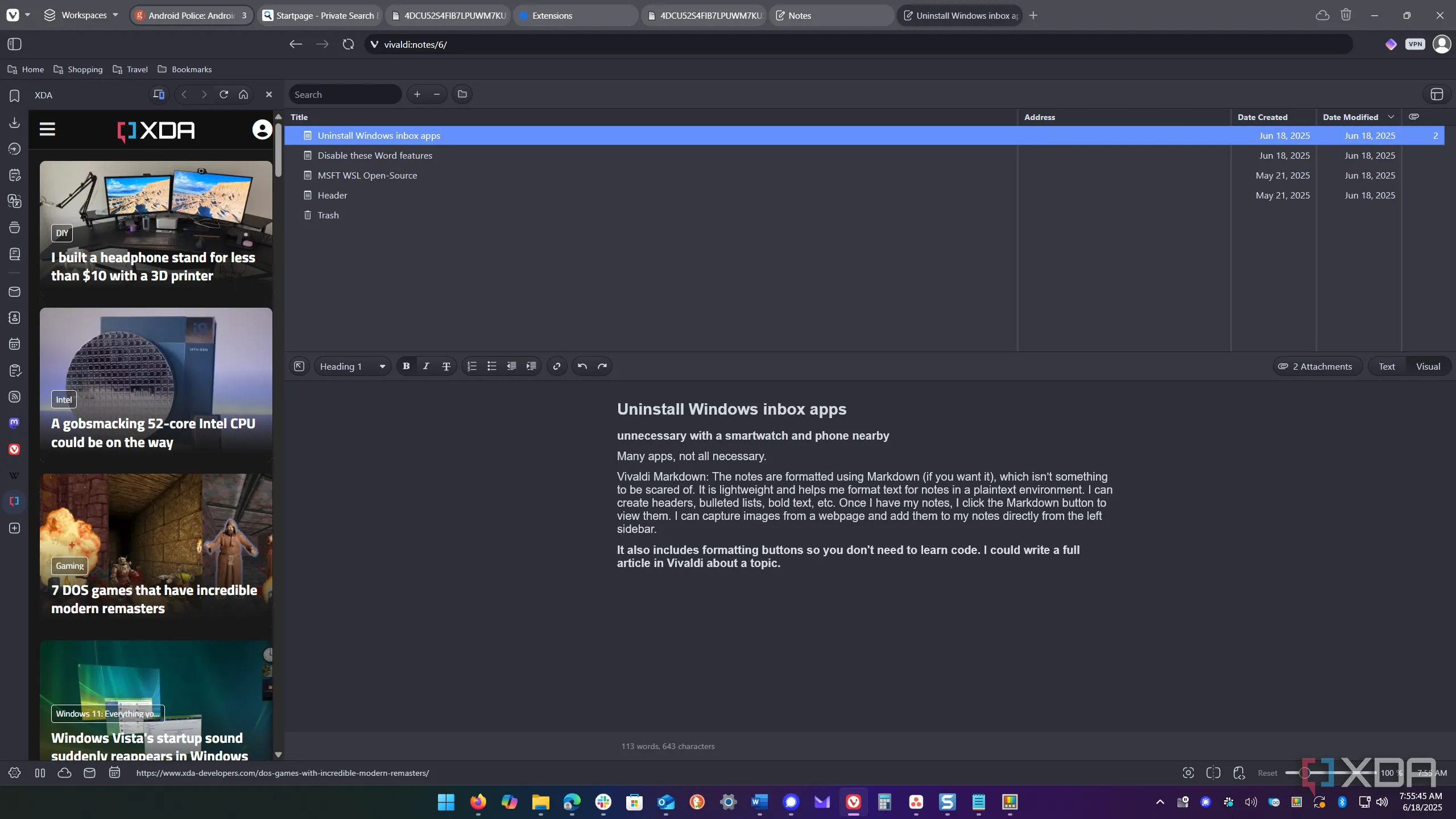 Giao diện tính năng ghi chú Notes của Vivaldi trên thanh sidebar, cho phép người dùng ghi chú nhanh chóng khi duyệt web