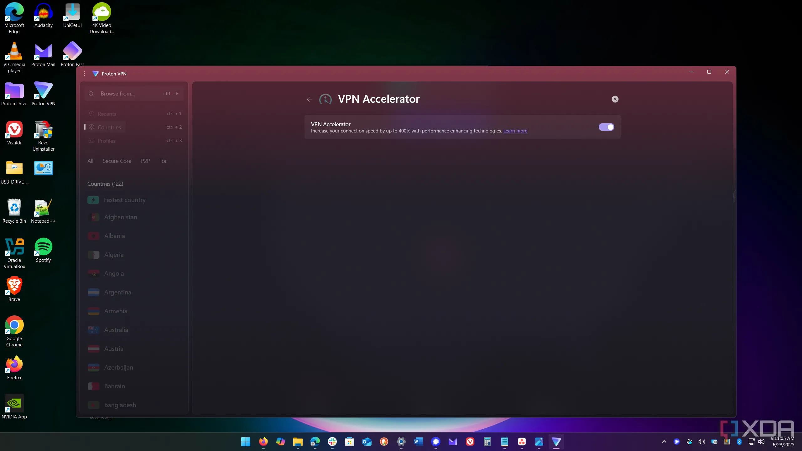 Giao diện tính năng VPN Accelerator của Proton VPN