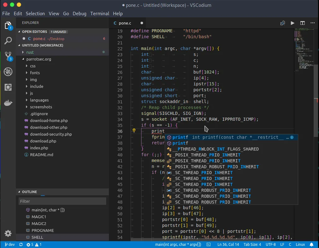 Giao diện trình soạn thảo mã nguồn mở VSCodium với code Python và terminal