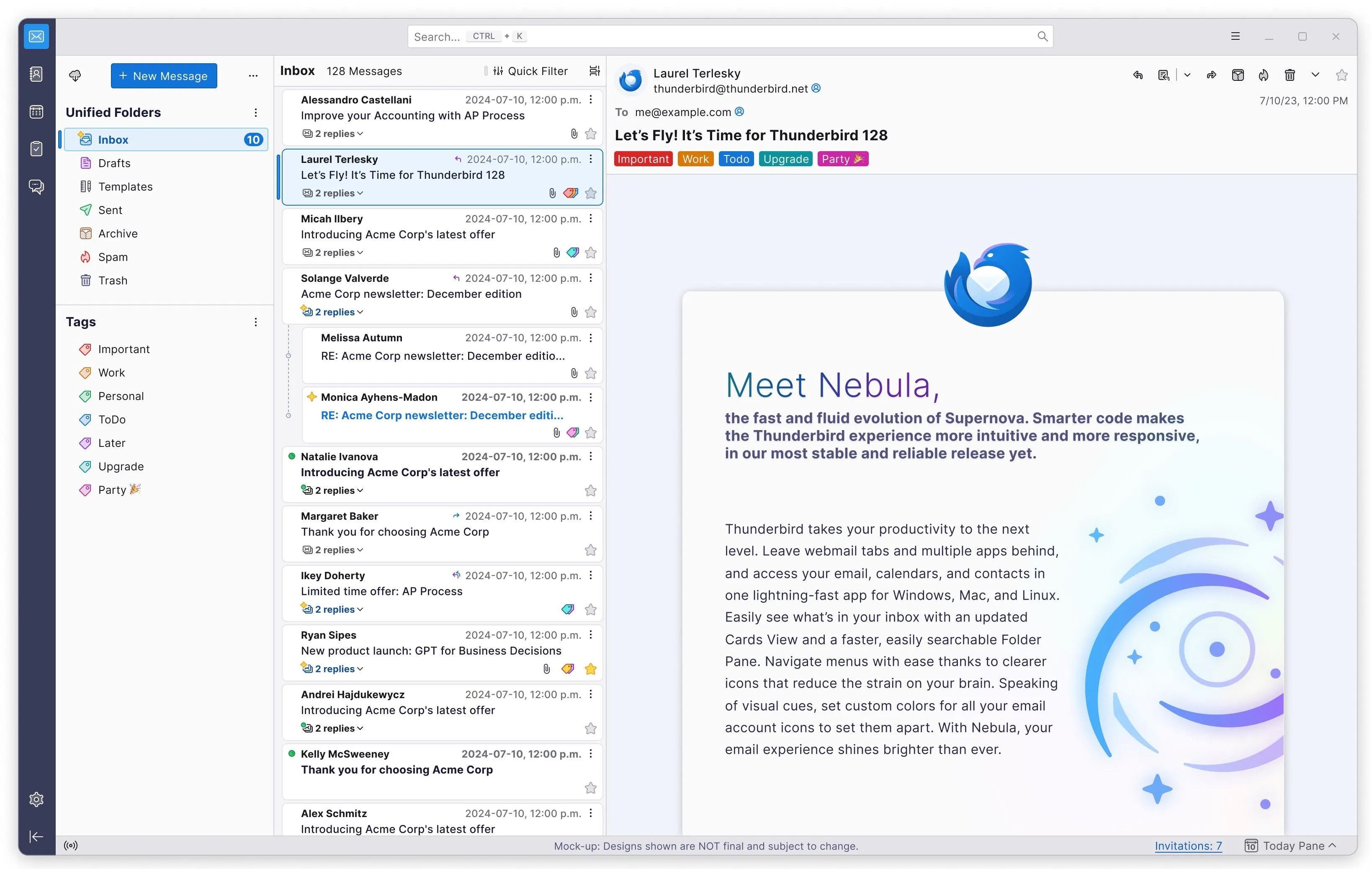 Giao diện ứng dụng email Thunderbird với hòm thư đến và lịch tích hợp