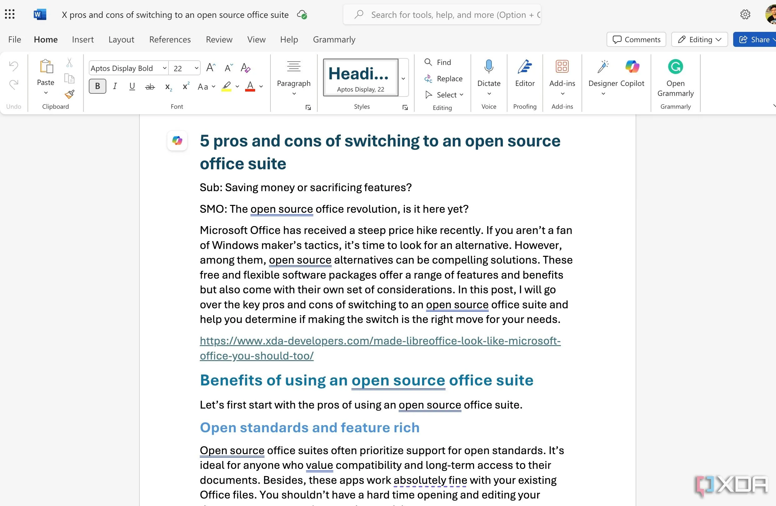 Giao diện ứng dụng web Word của Microsoft 365
