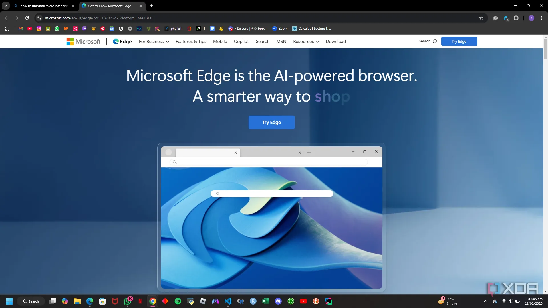 Giao diện website Microsoft Edge quảng bá các tính năng