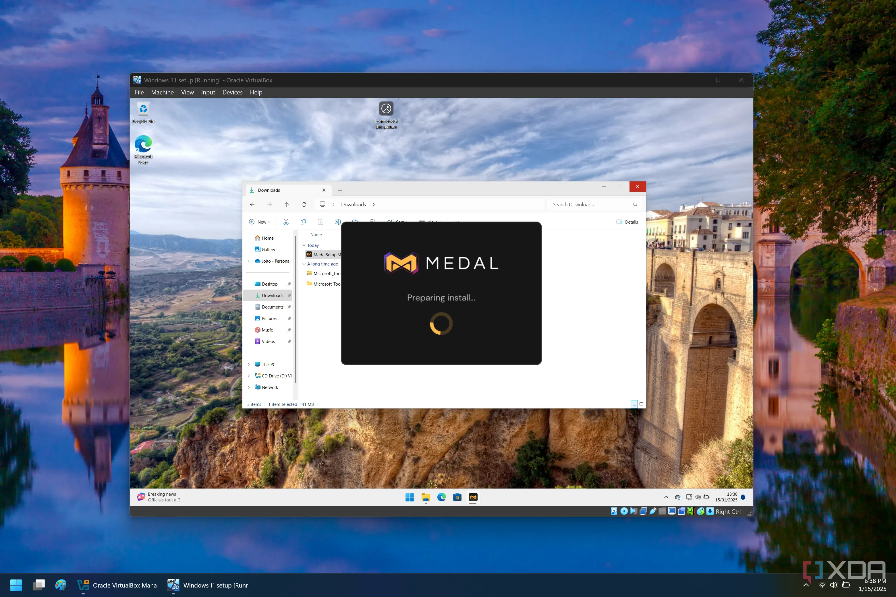 Giao diện Windows 11 đang cài đặt phần mềm Medal trong môi trường máy ảo