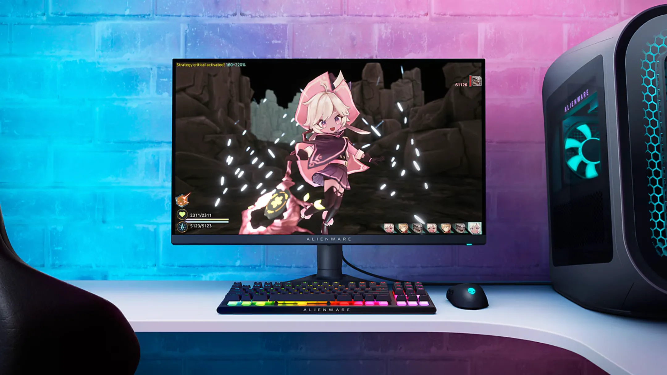Góc nhìn cận cảnh màn hình Alienware AW2724DM hiển thị môi trường gaming sống động