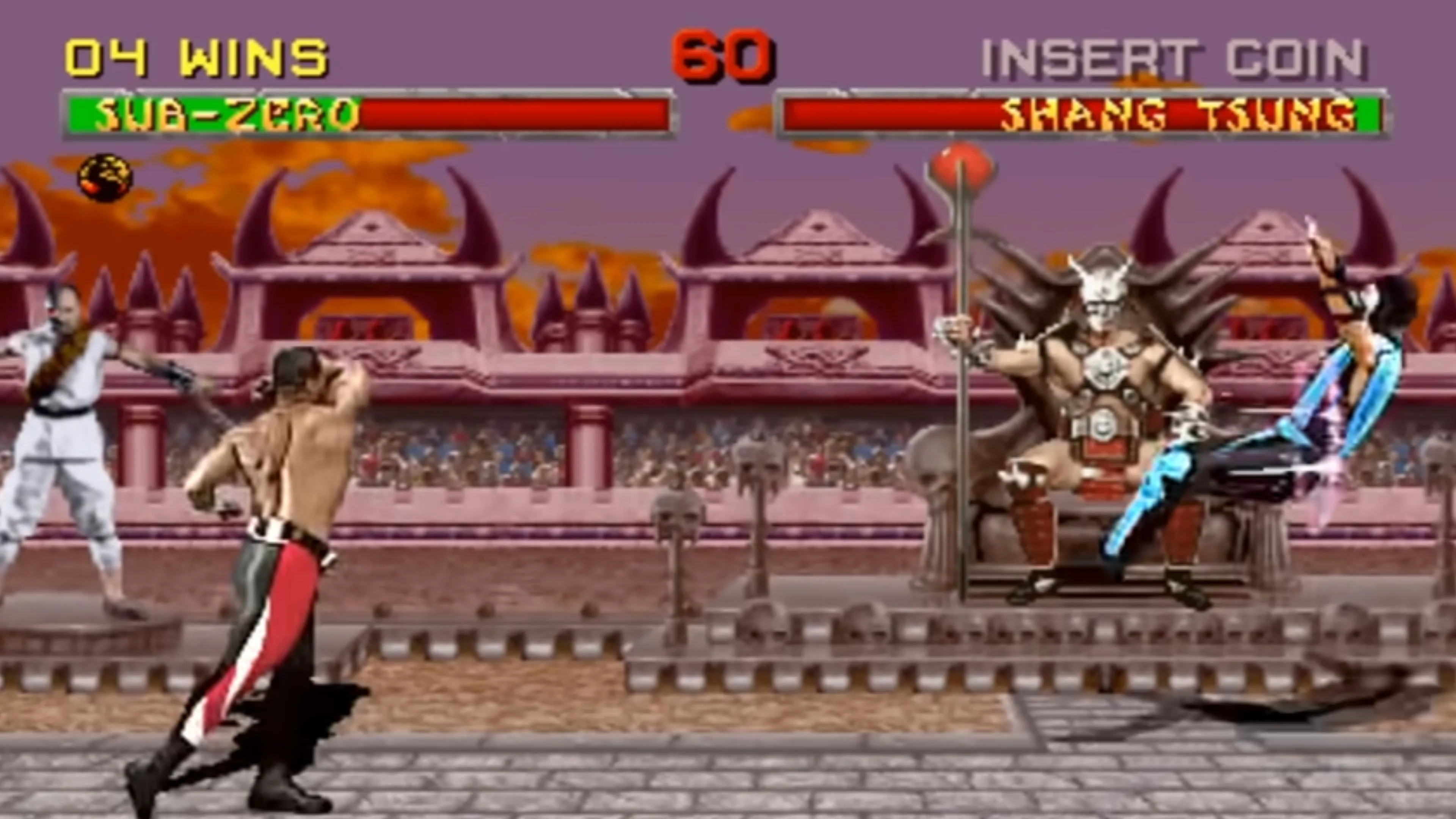 Goro đang tấn công nhân vật trong Mortal Kombat II