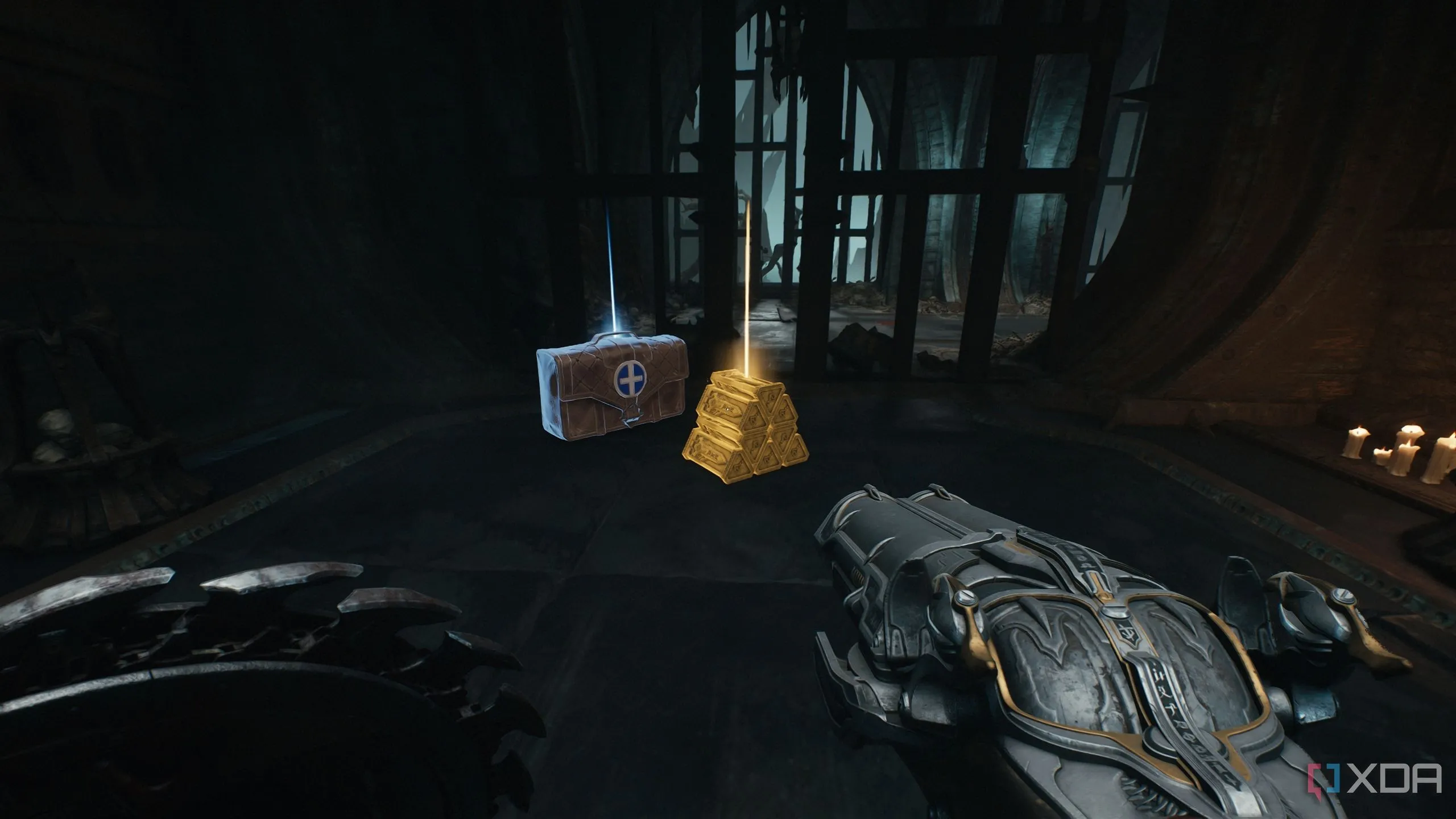Hai cọc vàng và một gói máu bên cạnh trong Chapter 19 Doom The Dark Ages