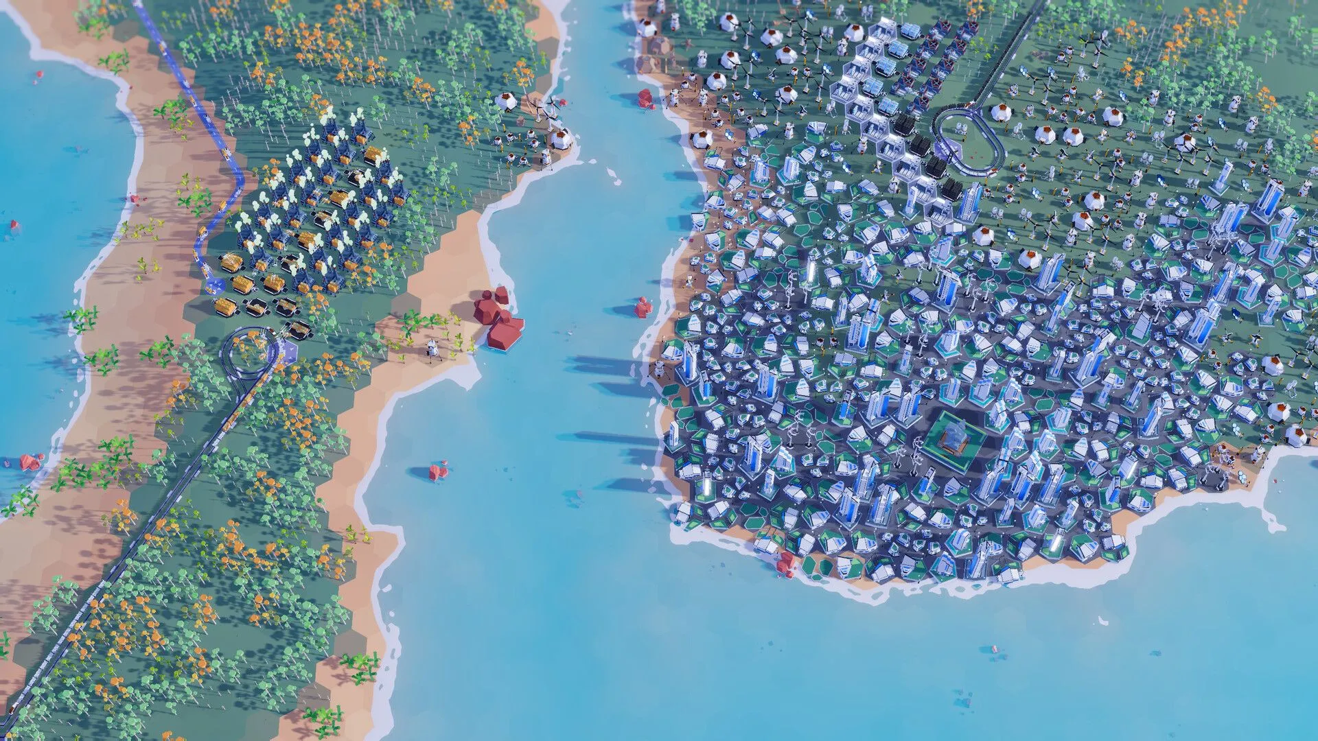 Hành tinh trong Plan B Terraform với cây cối và sông ngòi phát triển sau quá trình terraforming