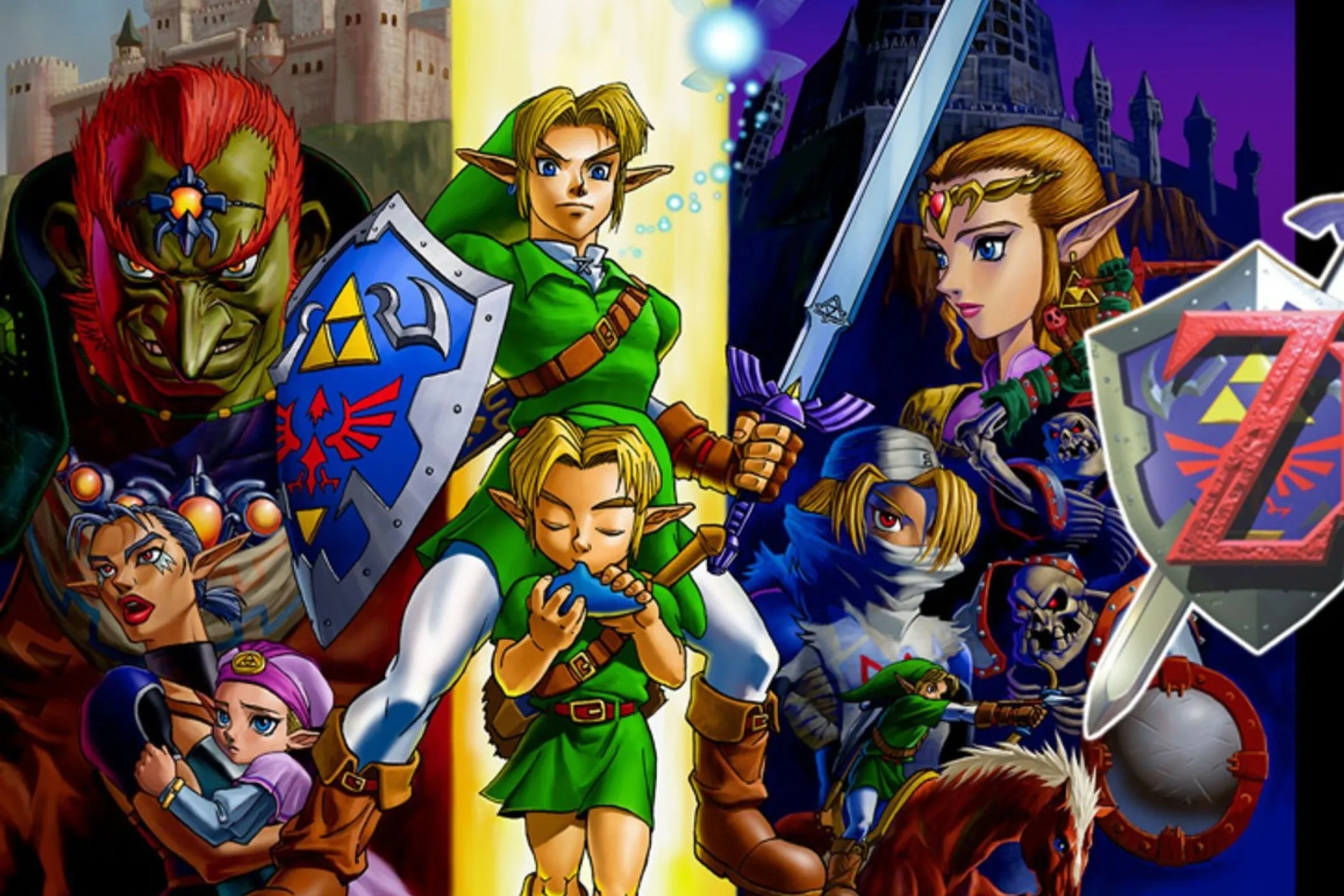 Hình ảnh artwork chính thức cho The Legend of Zelda: Ocarina of Time, thể hiện sự phát triển của dòng game