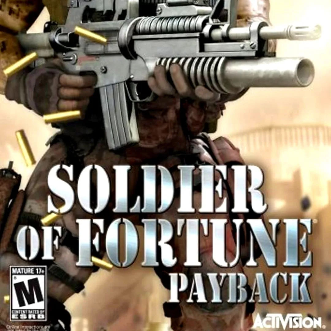 Hình ảnh bìa game Soldier of Fortune: Payback với nhân vật chính cầm vũ khí, đại diện cho dòng game bắn súng hành động chân thực.