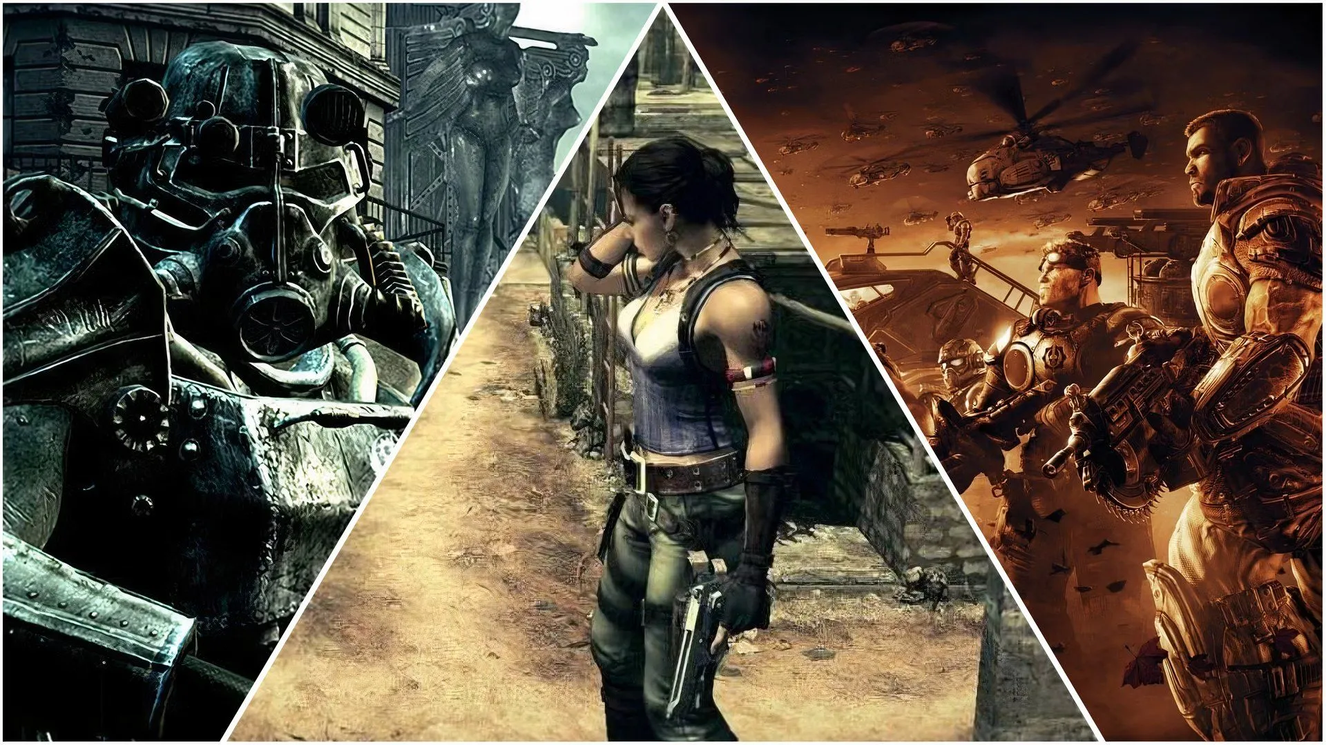 Hình ảnh bộ ba tựa game Xbox 360, minh họa sức mạnh đồ họa và độ sâu trải nghiệm của thế hệ này.