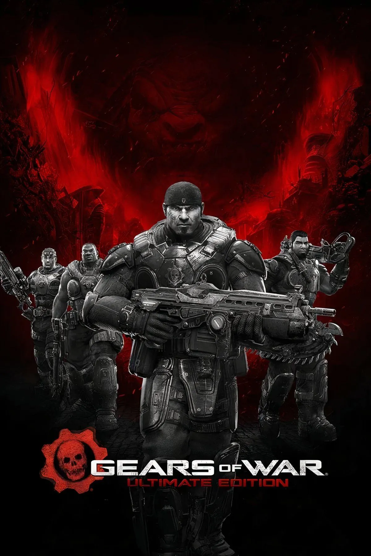Hình ảnh chiến trường khốc liệt trong Gears of War Ultimate Edition, với các nhân vật đang giao chiến dữ dội.