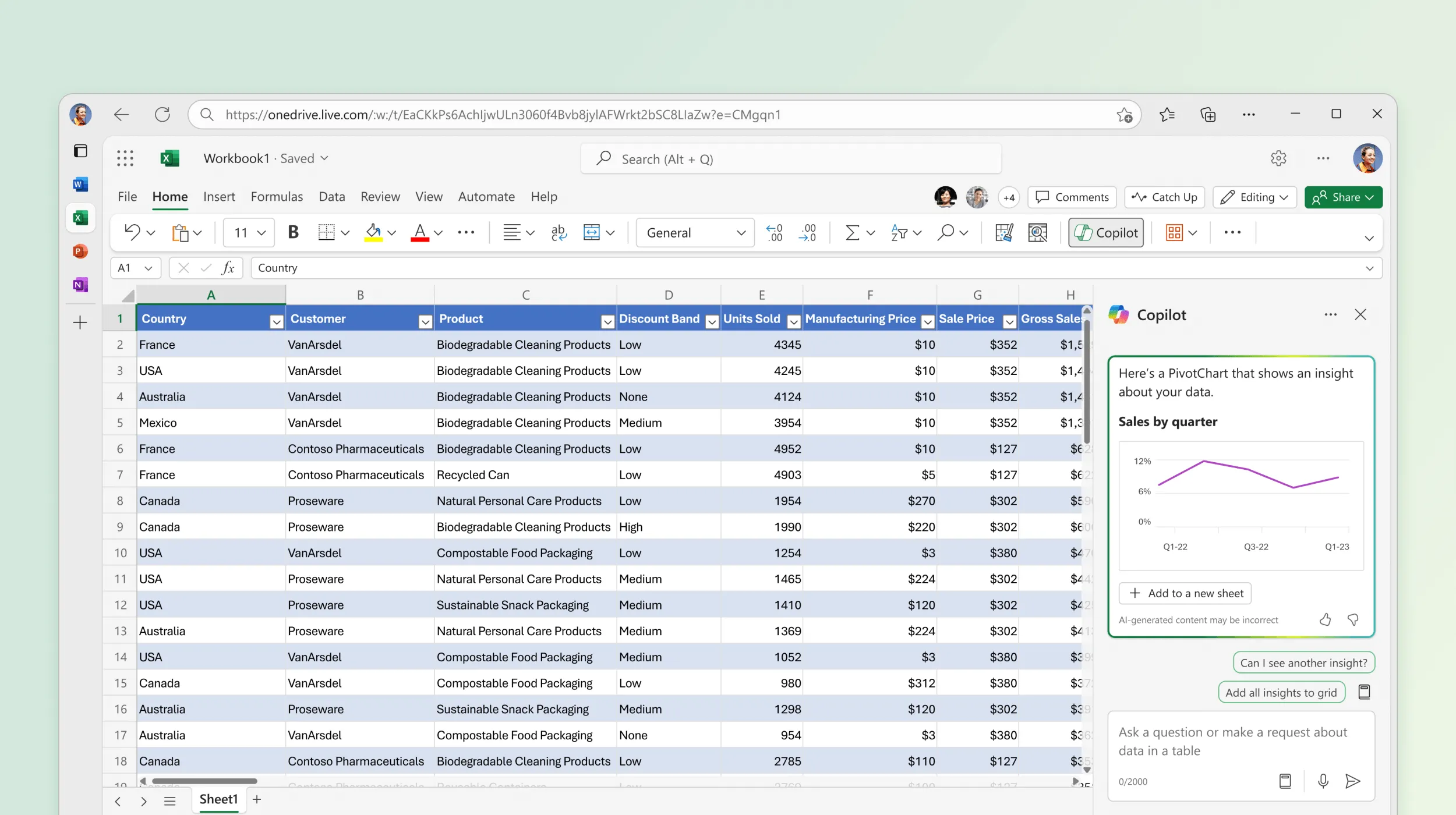 Hình ảnh Copilot tích hợp trong ứng dụng Microsoft Excel